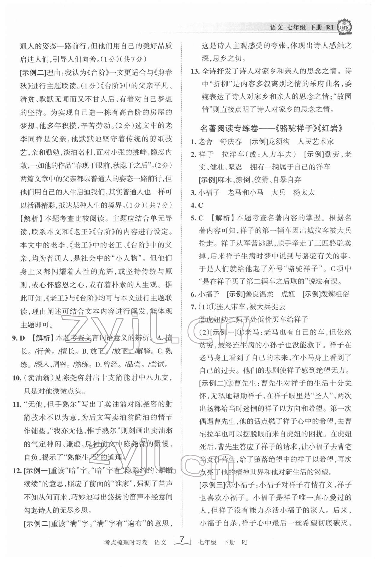 2022年王朝霞考點(diǎn)梳理時習(xí)卷七年級語文下冊人教版 第7頁