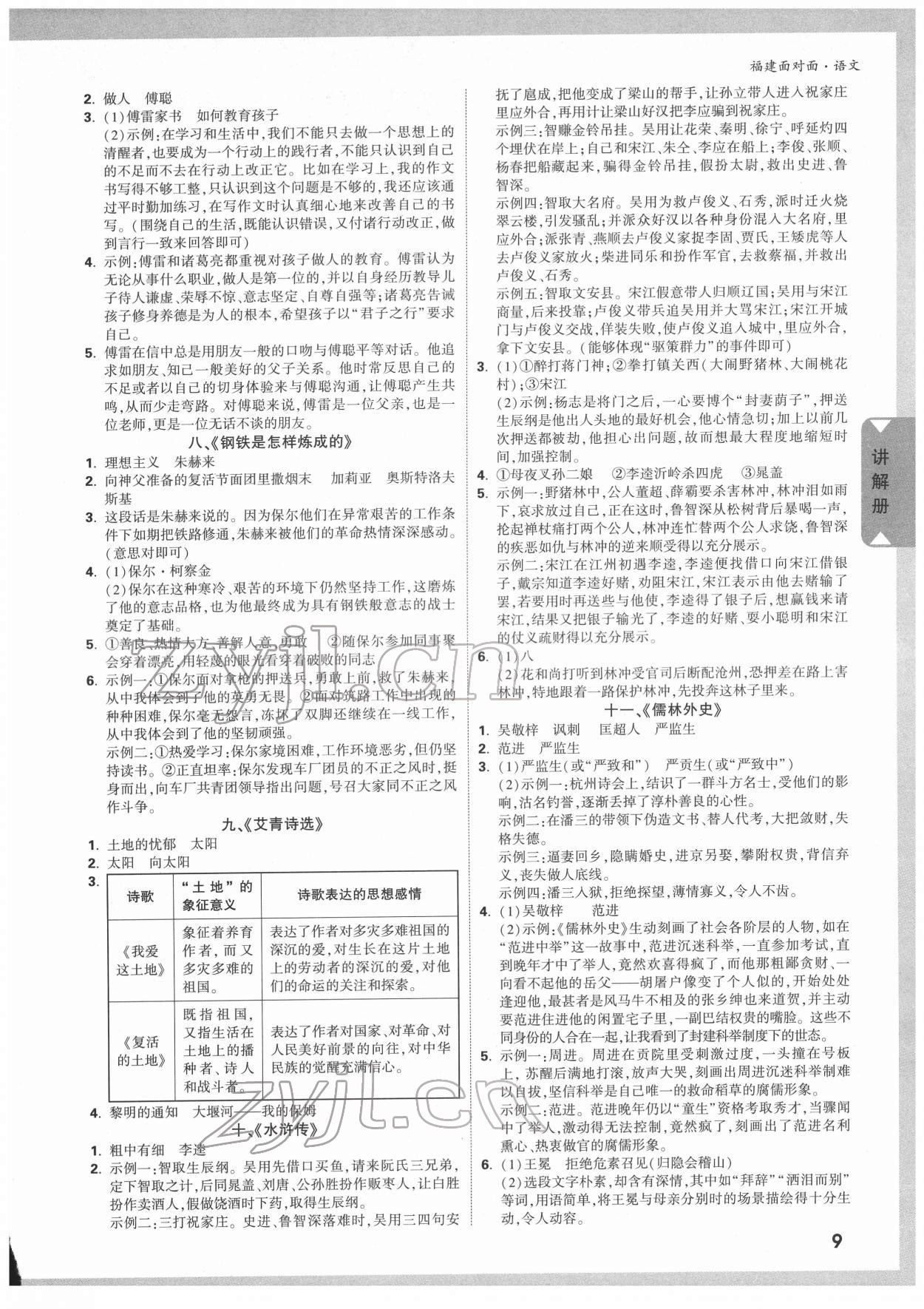 2022年福建中考面对面语文 参考答案第8页