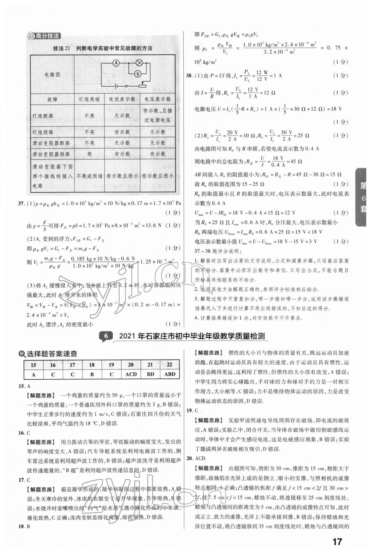 2022年金考卷45套匯編物理河北專版 參考答案第17頁