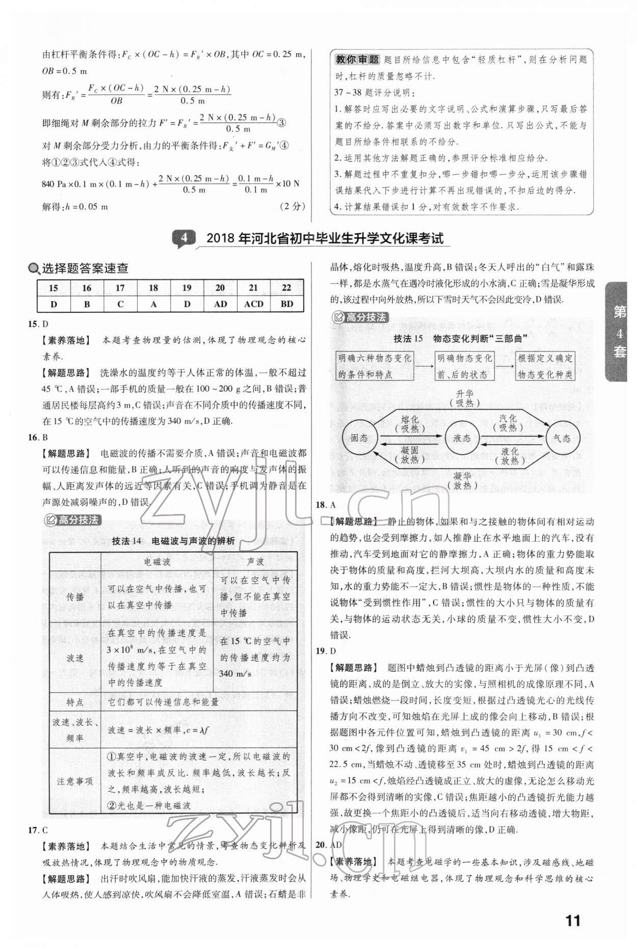 2022年金考卷45套汇编物理河北专版 参考答案第11页