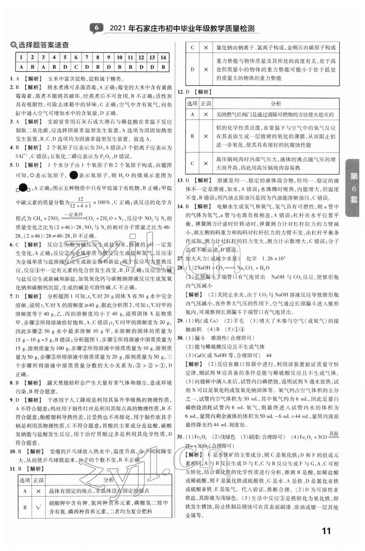 2022年河北中考金考卷45套匯編化學(xué) 參考答案第11頁