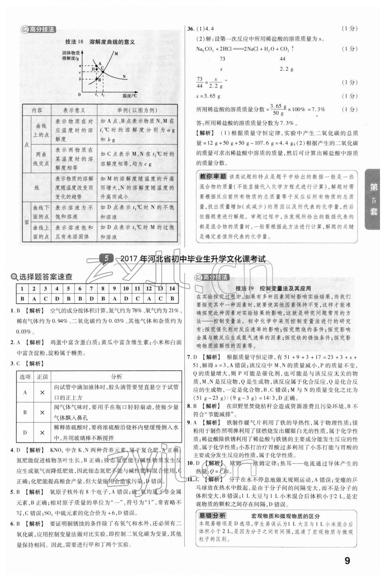 2022年河北中考金考卷45套匯編化學(xué) 參考答案第9頁(yè)