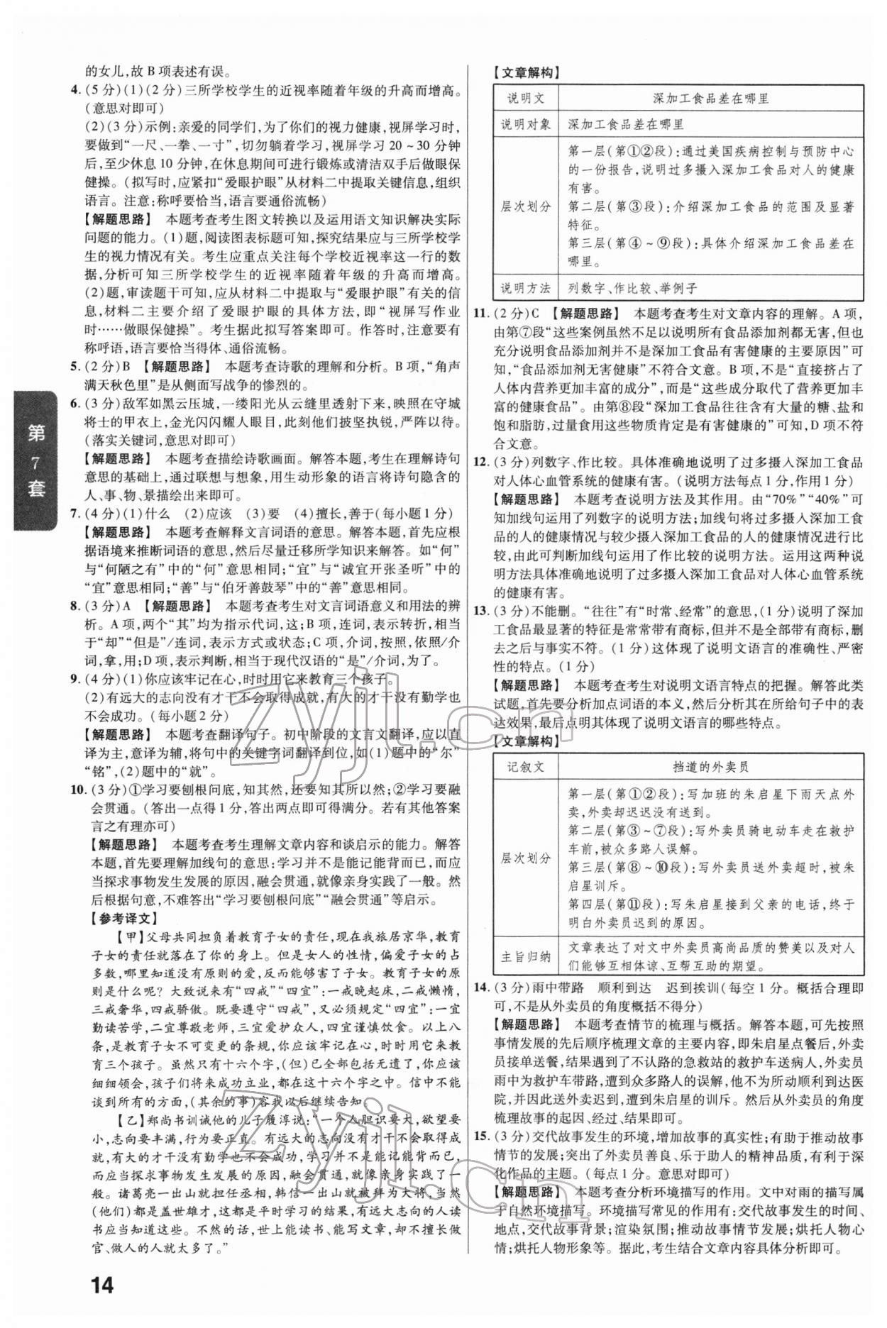 2022年金考卷河北中考45套匯編語文 參考答案第14頁