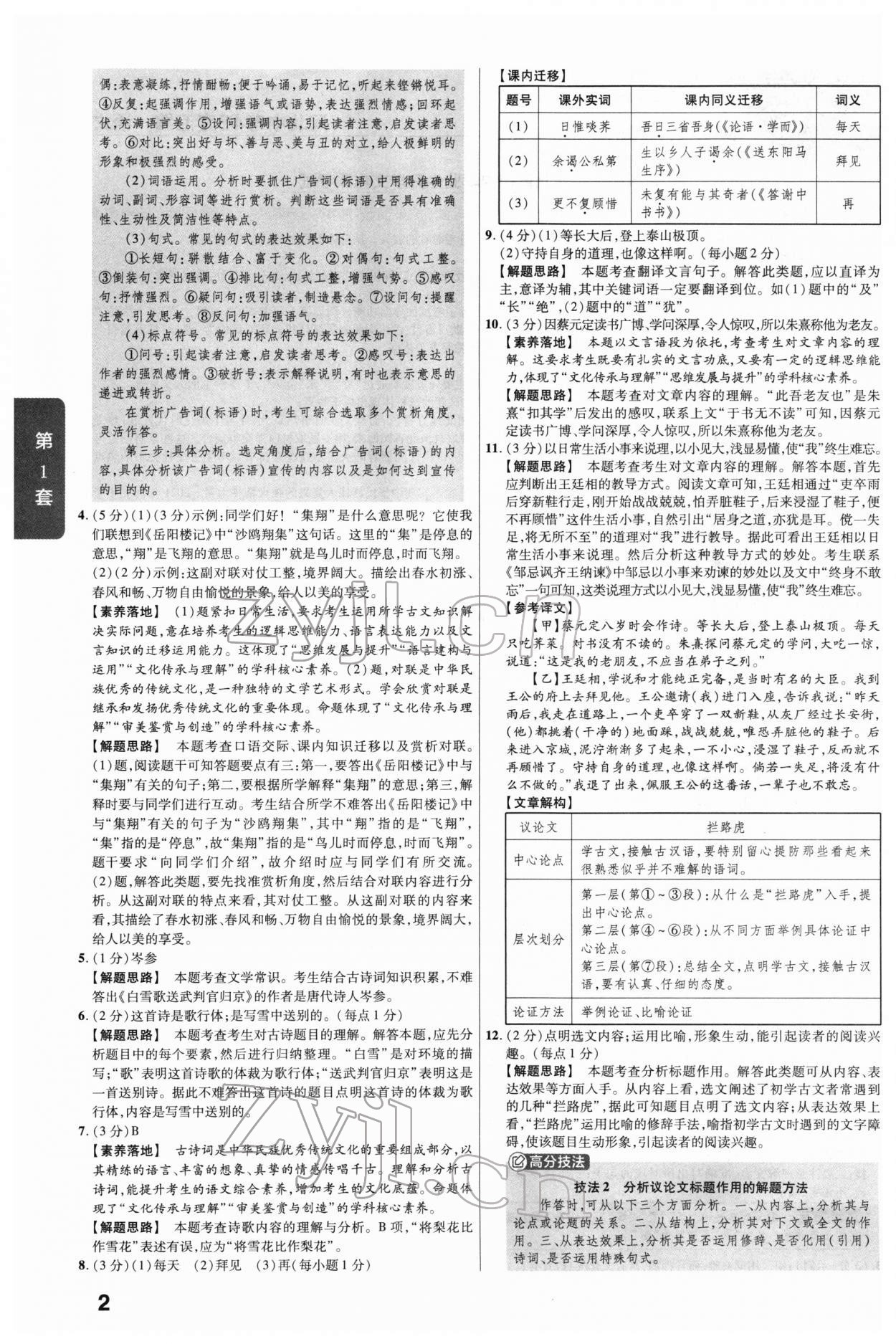 2022年金考卷河北中考45套匯編語(yǔ)文 參考答案第2頁(yè)