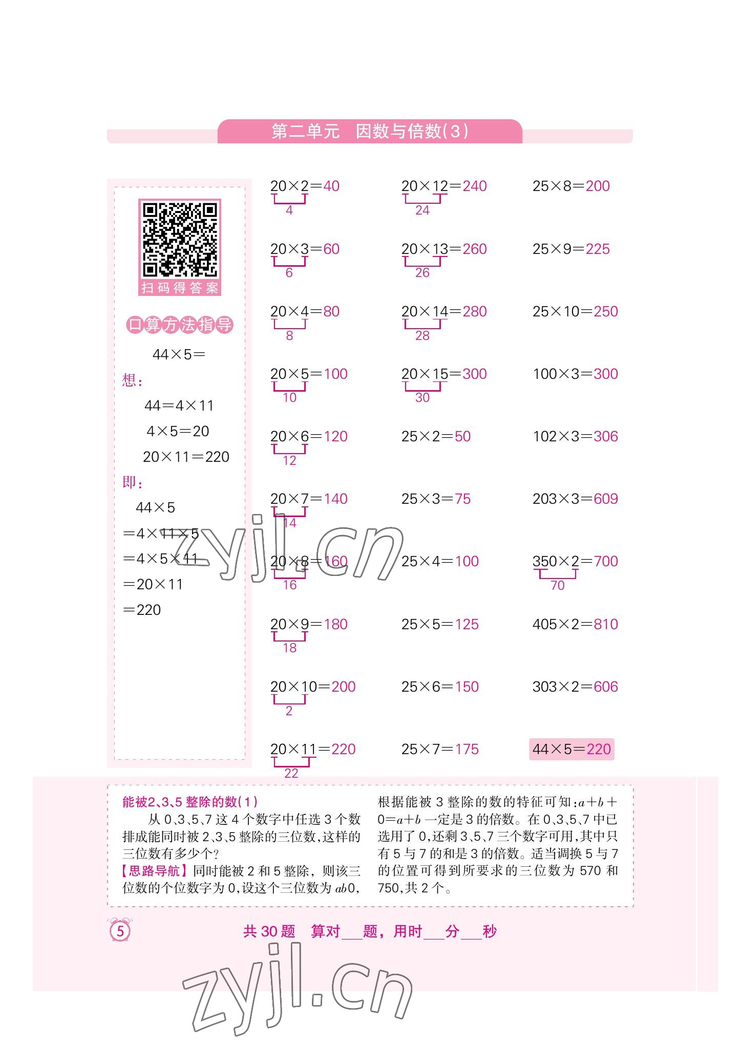 2022年口算速算天天練新疆青少年出版社五年級數(shù)學(xué)下冊人教版 參考答案第5頁