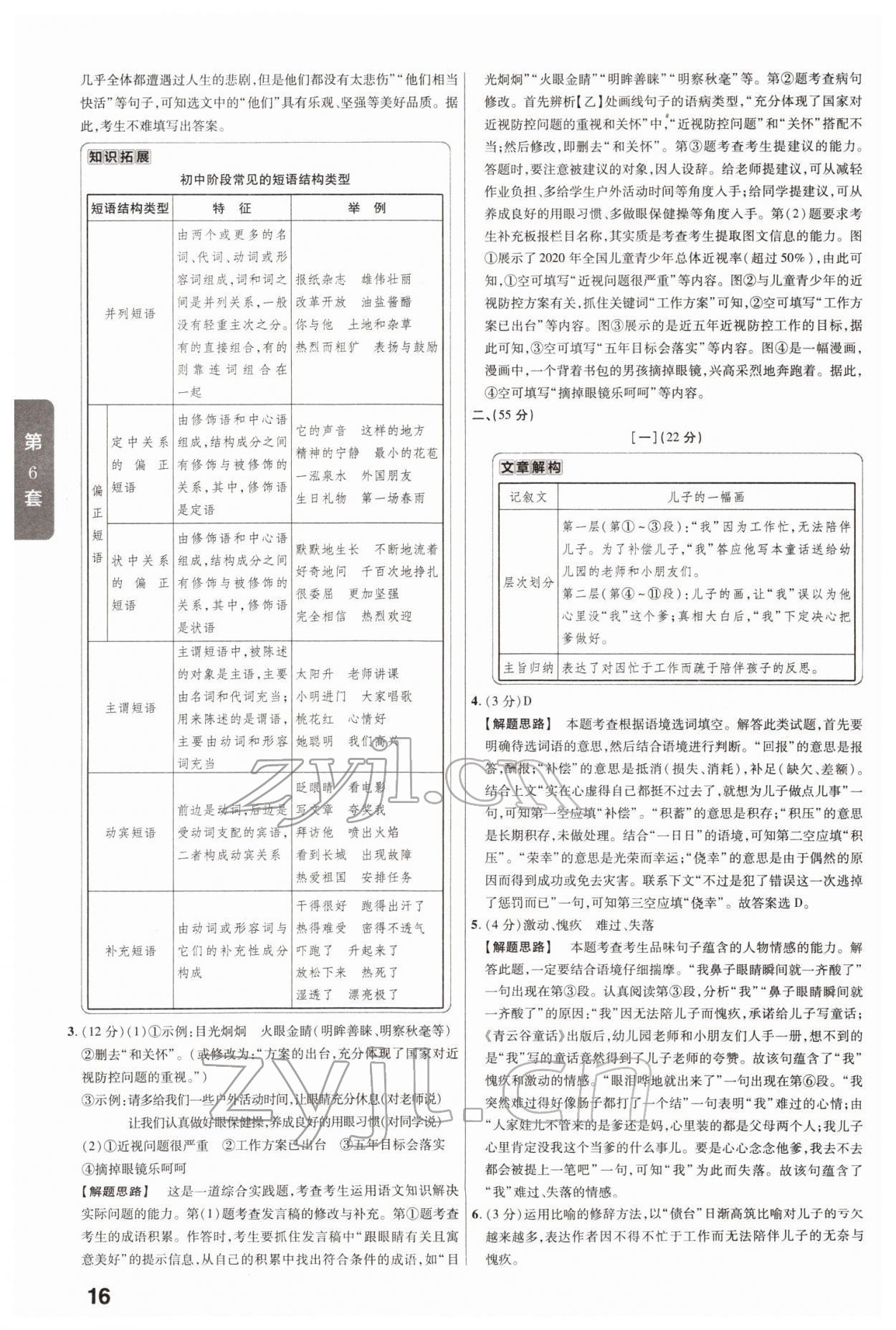 2022年金考卷中考真題匯編45套語文 參考答案第16頁