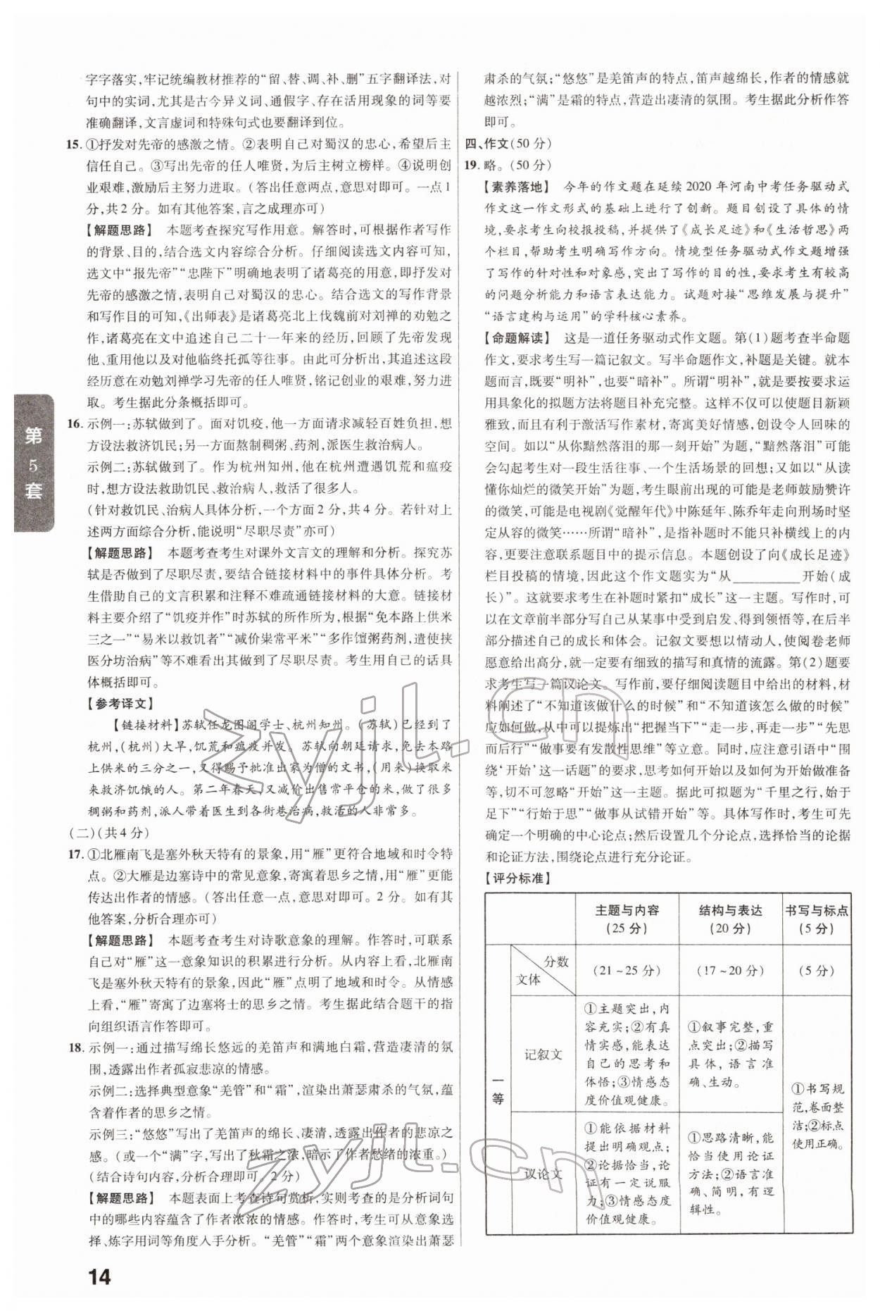 2022年金考卷中考真題匯編45套語(yǔ)文 參考答案第14頁(yè)