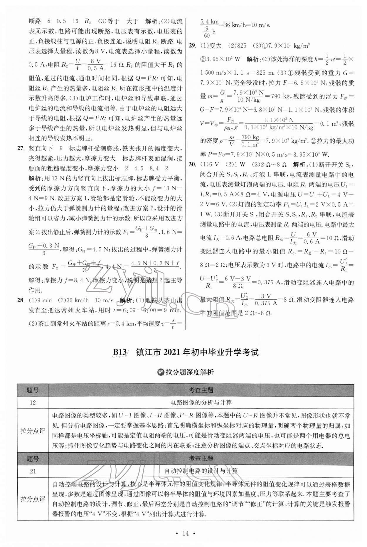 2022年江蘇13大市中考試卷與標(biāo)準(zhǔn)模擬優(yōu)化38套物理 參考答案第14頁