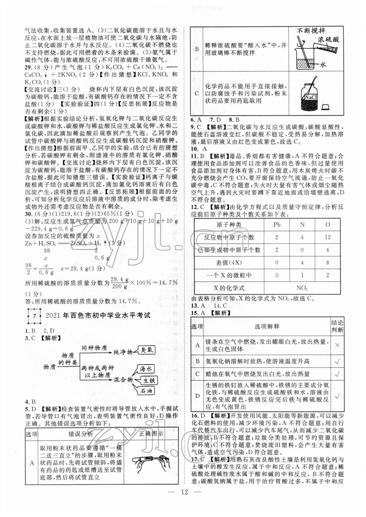 2022年智慧万羽中考试题荟萃化学广西中考 参考答案第12页