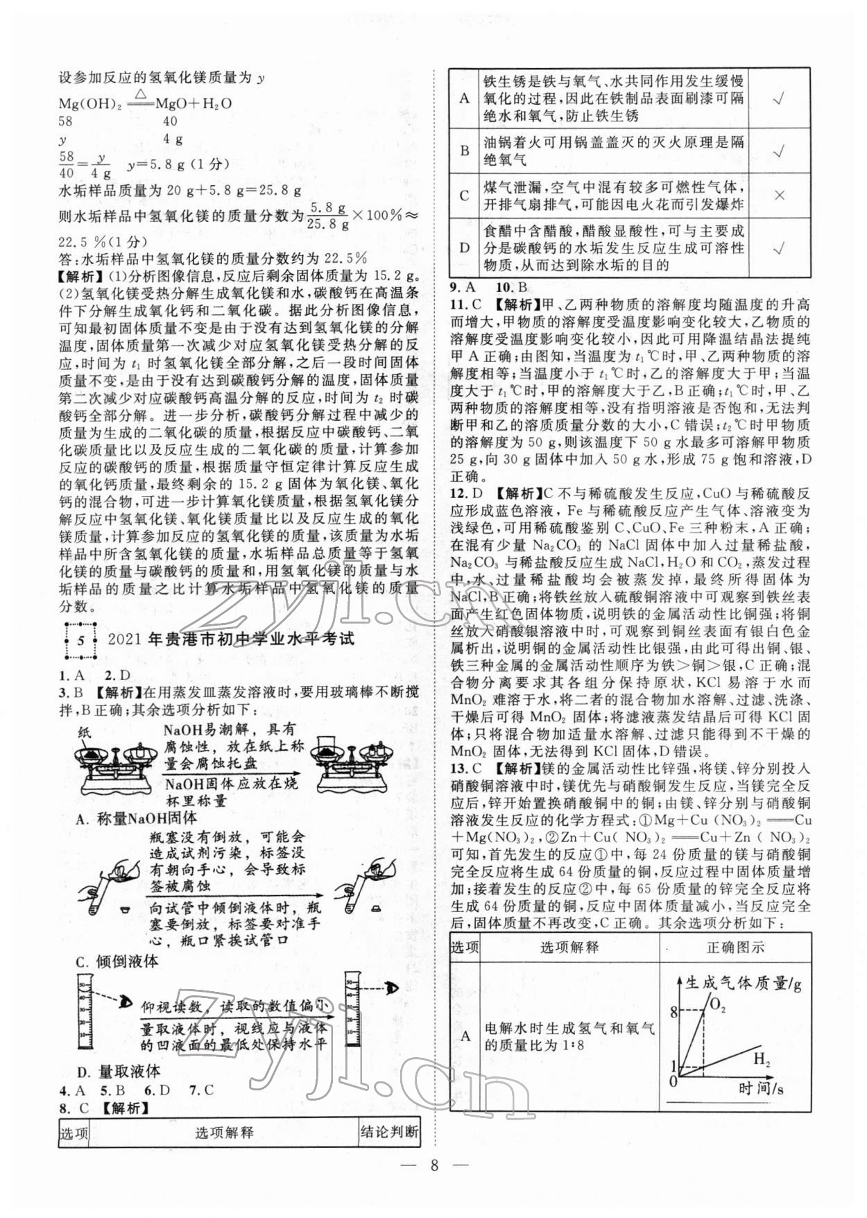 2022年智慧万羽中考试题荟萃化学广西中考 参考答案第8页