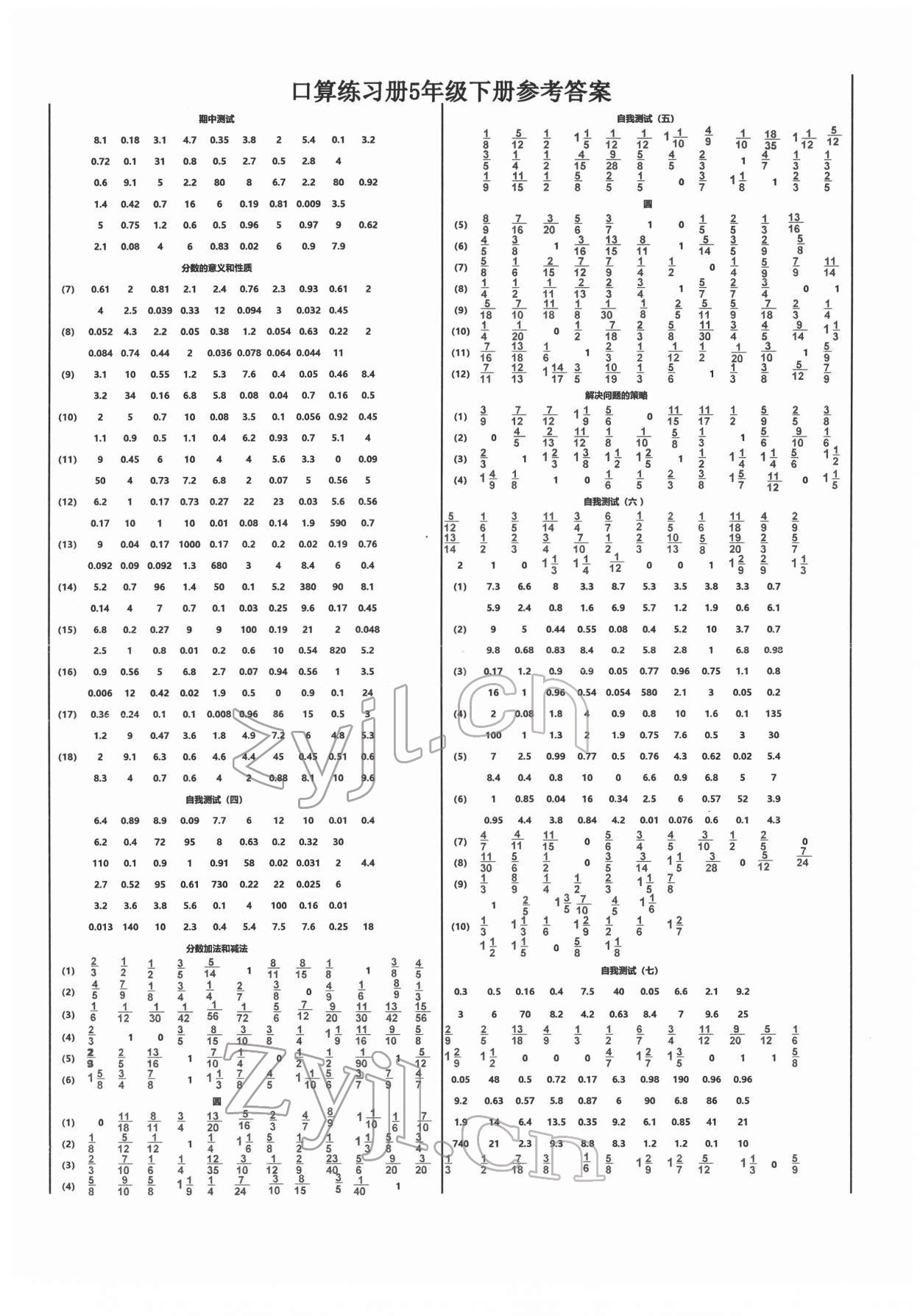 2022年口算練習(xí)冊五年級數(shù)學(xué)下冊蘇教版 第1頁