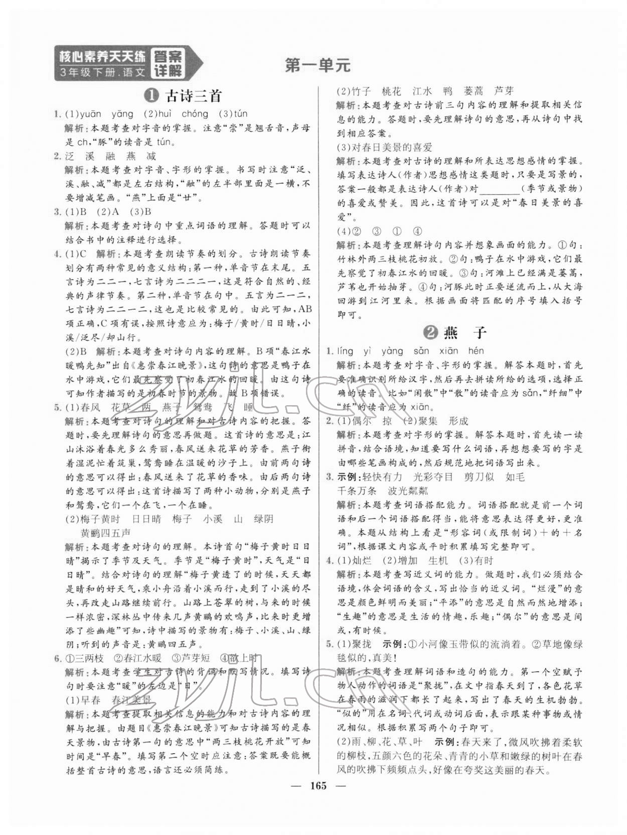 2022年核心素養(yǎng)天天練三年級語文下冊人教版 參考答案第1頁