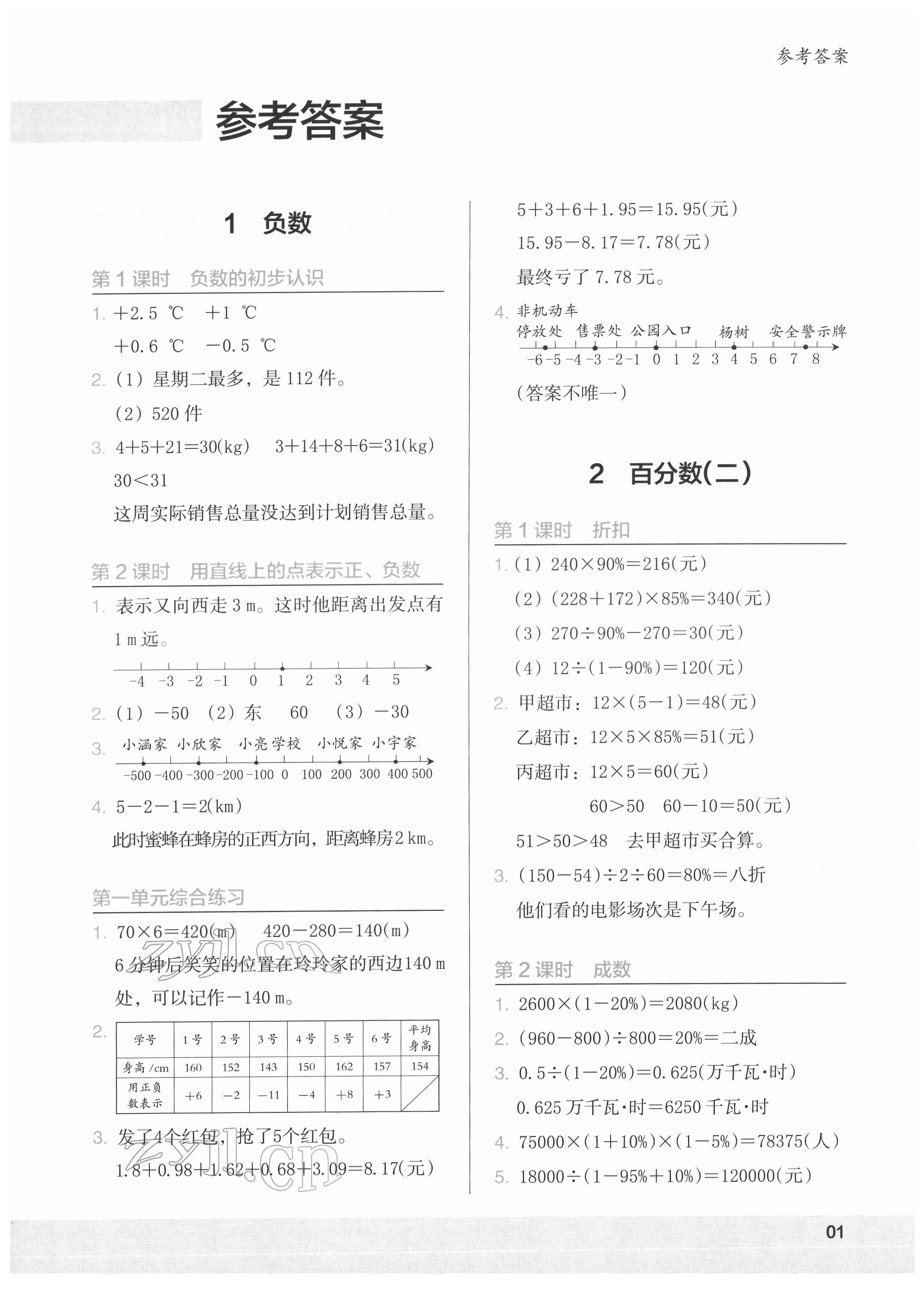 2022年木頭馬解決問(wèn)題小狀元六年級(jí)數(shù)學(xué)下冊(cè)人教版 參考答案第1頁(yè)