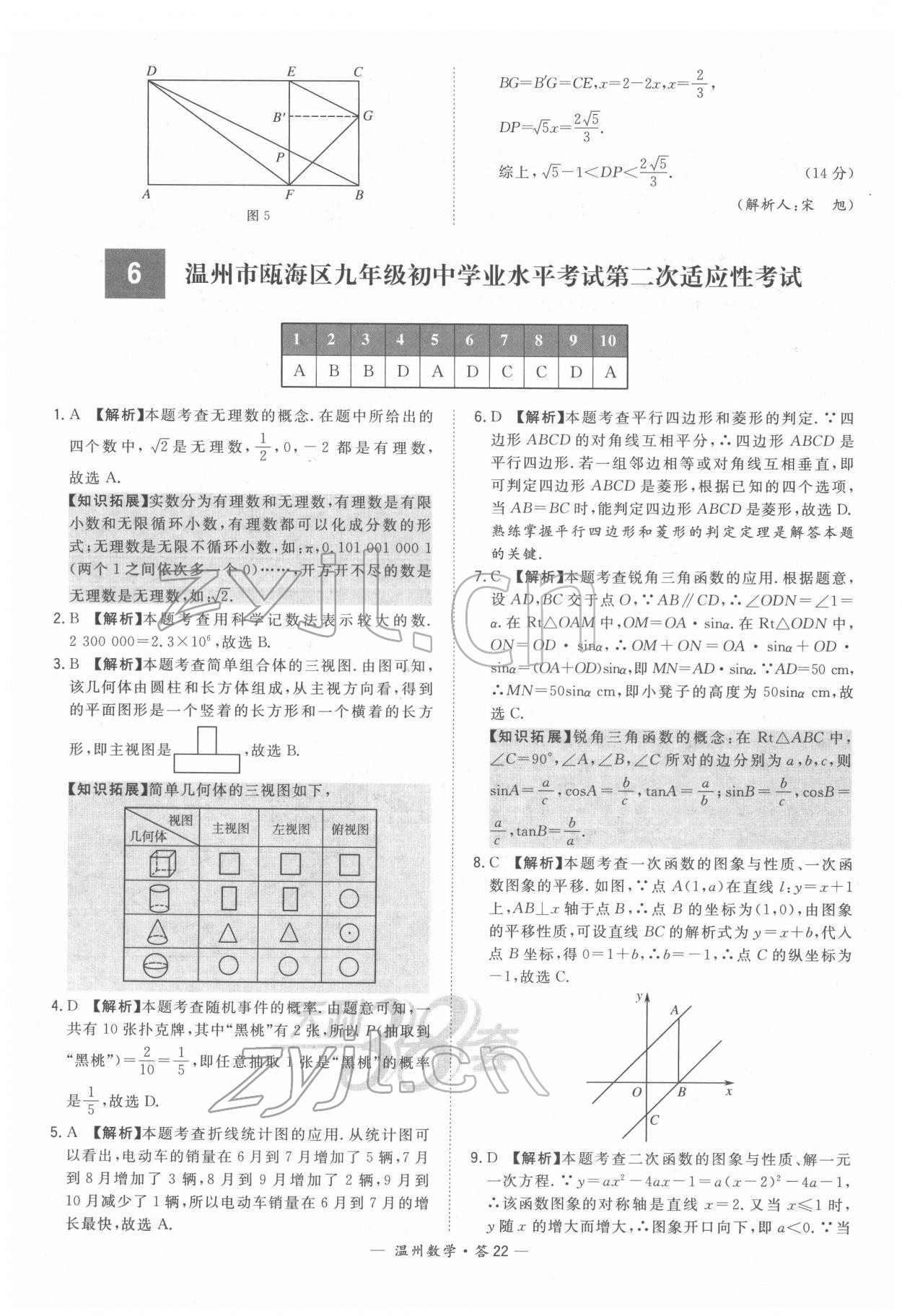 2022年天利38套中考試題精選數(shù)學(xué)溫州專版 參考答案第22頁