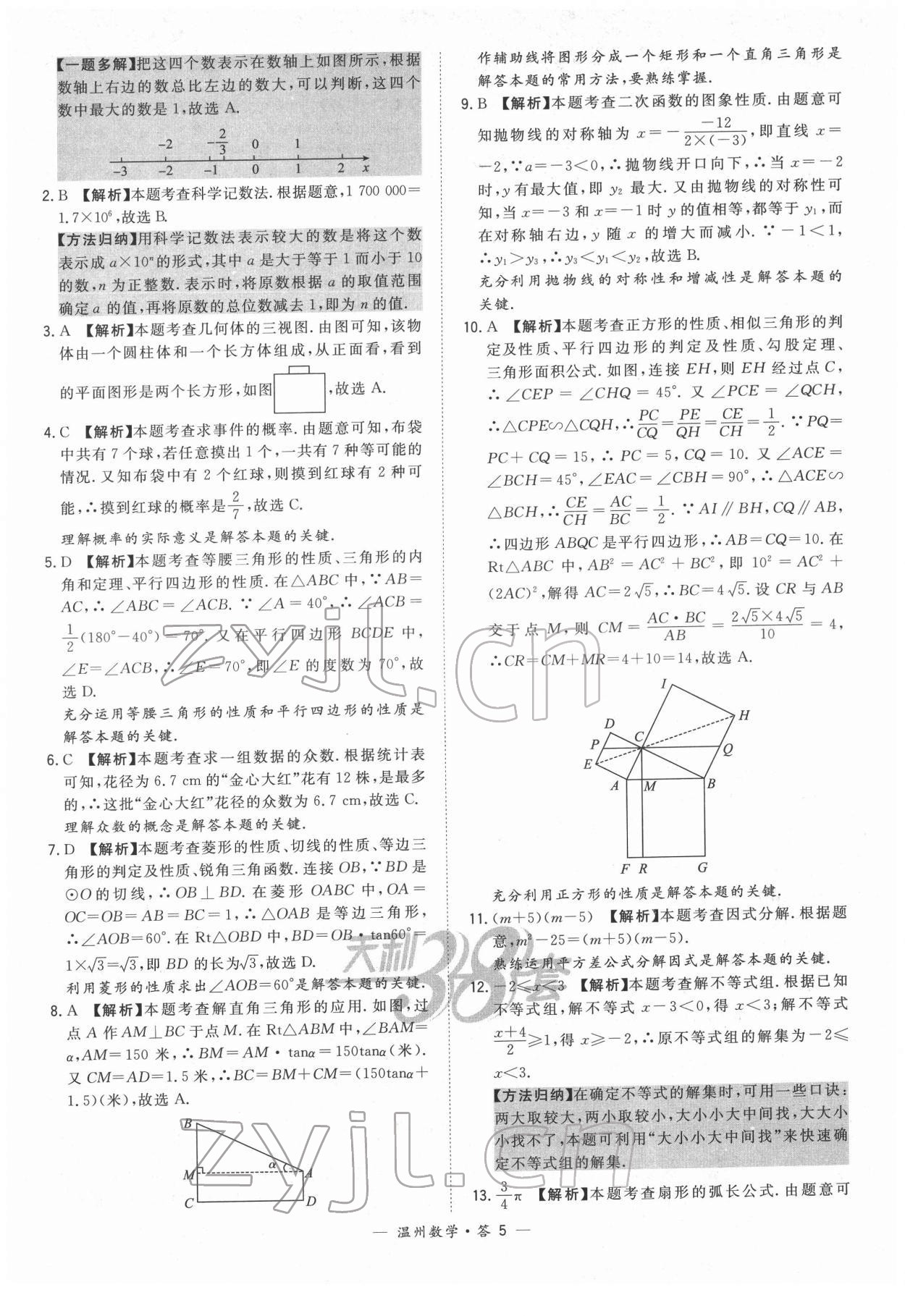 2022年天利38套中考試題精選數(shù)學溫州專版 參考答案第5頁