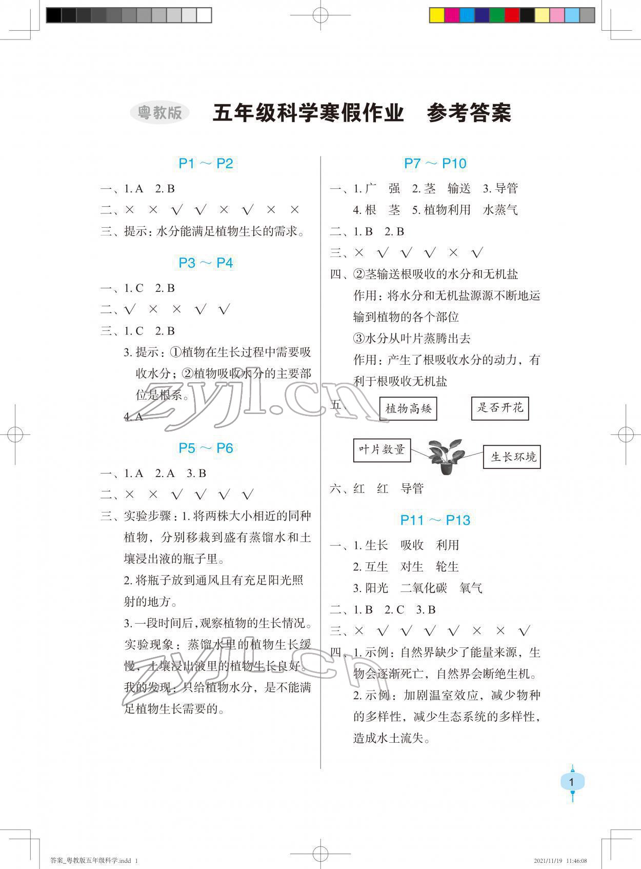 2022年寒假作業(yè)五年級科學人教版長江少年兒童出版社 第1頁