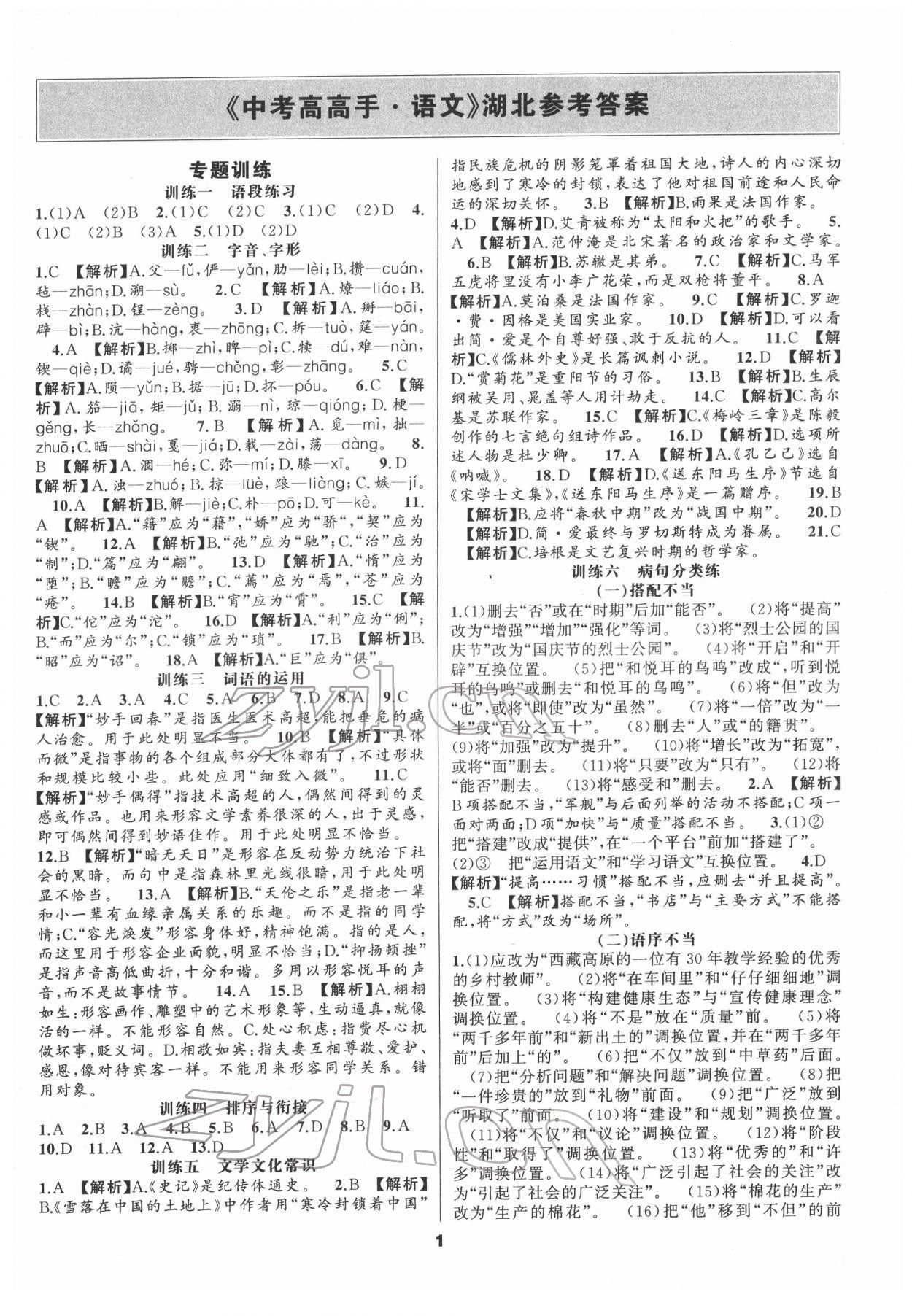 2021年中考高高手九年級語文專版 第1頁