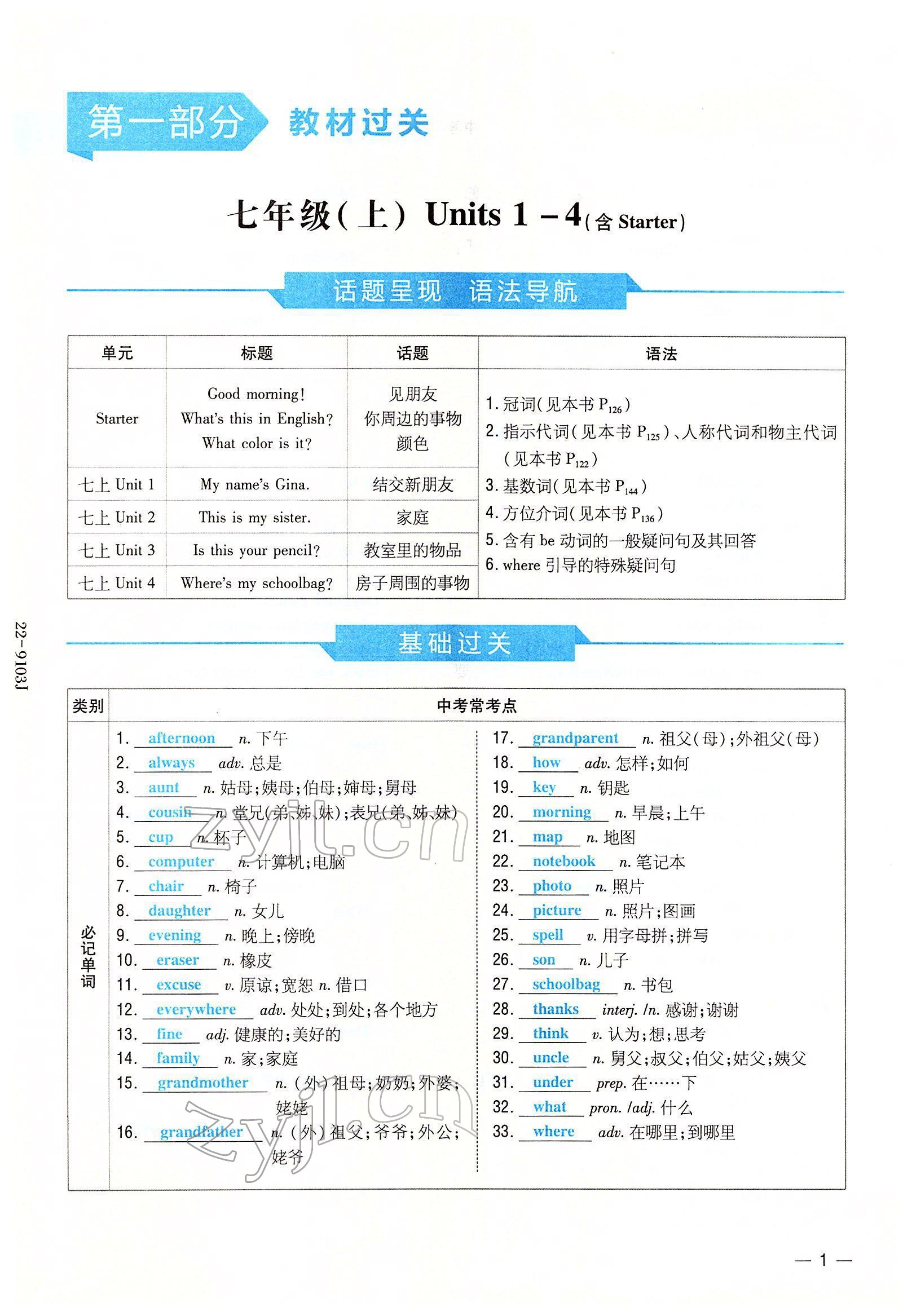 2022年云南省初中學(xué)業(yè)水平考試導(dǎo)與練英語(yǔ)云南專版 參考答案第1頁(yè)