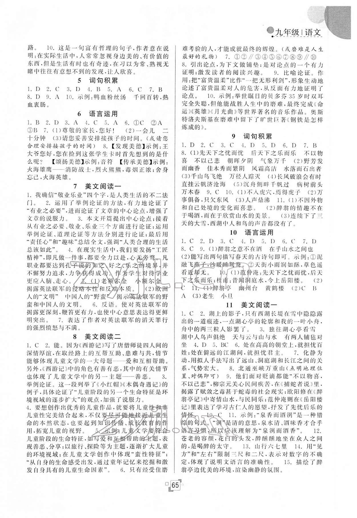 2022年寒假提優(yōu)集訓(xùn)20天九年級(jí)語文人教版 參考答案第2頁