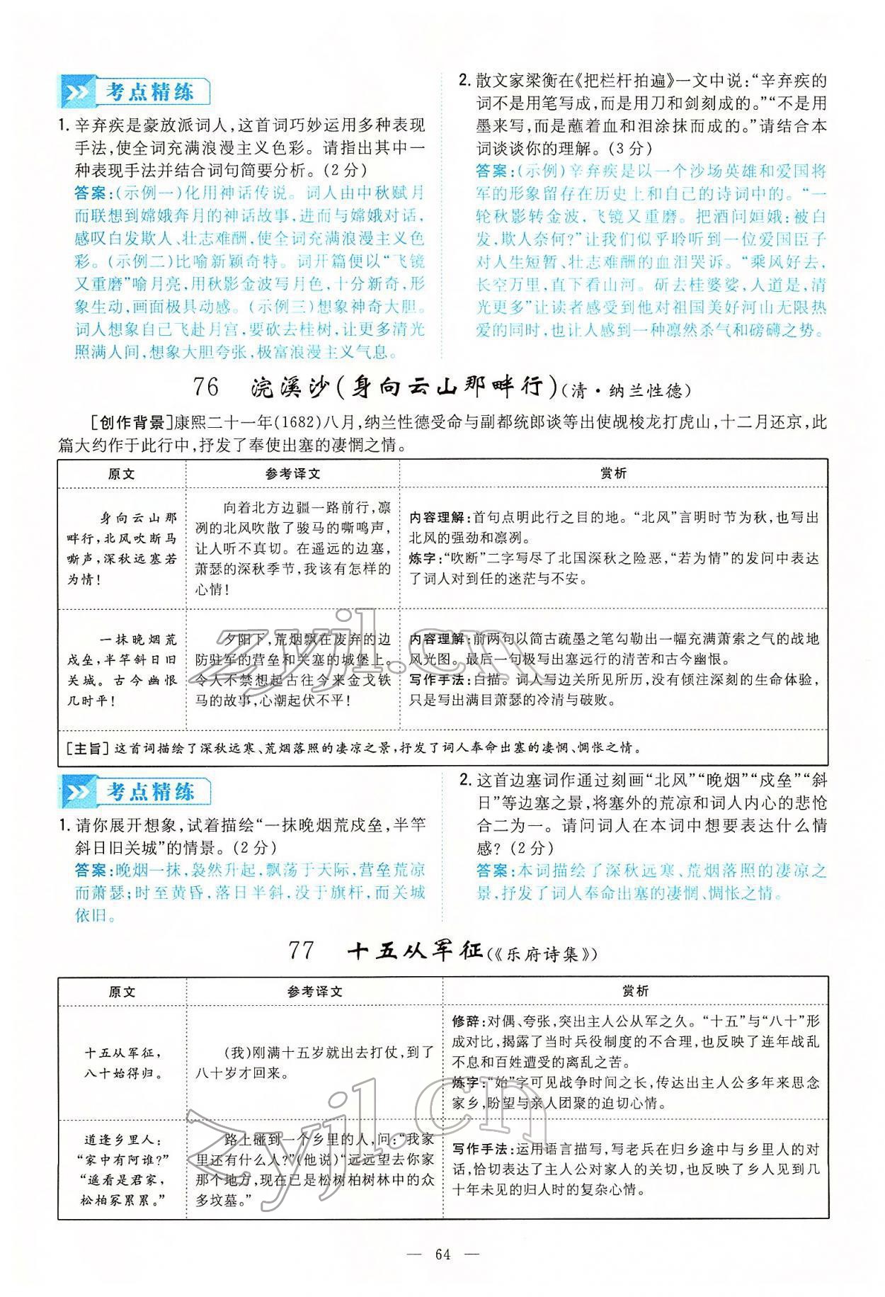 2022年云南省初中學(xué)業(yè)水平考試導(dǎo)與練語文云南專版 第64頁