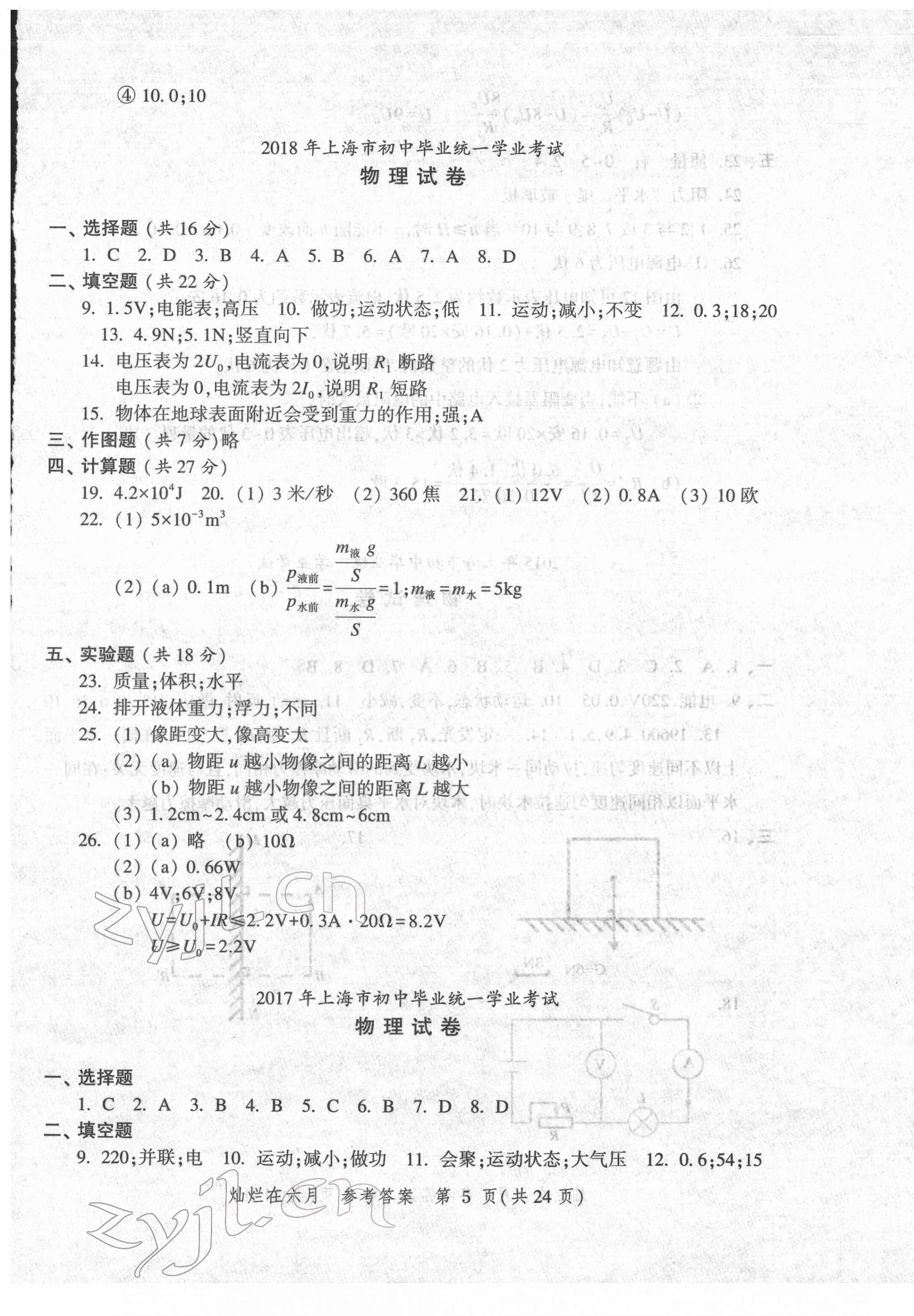 2022年?duì)N爛在六月上海中考真卷物理 第5頁