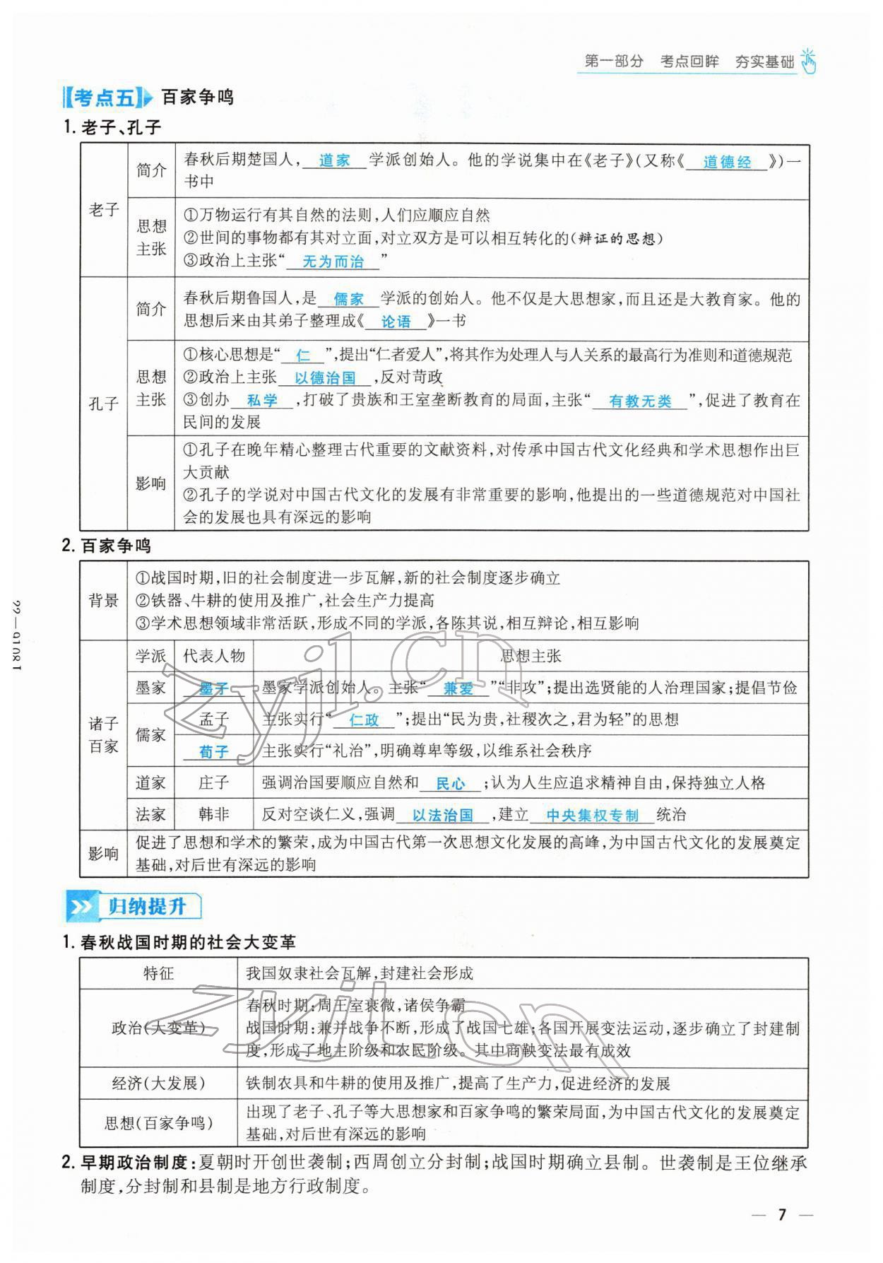 2022年云南省初中學(xué)業(yè)水平考試導(dǎo)與練歷史云南專版 參考答案第15頁