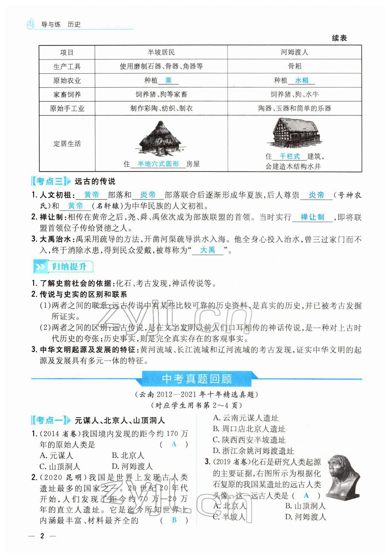 2022年云南省初中學業(yè)水平考試導與練歷史云南專版 參考答案第3頁