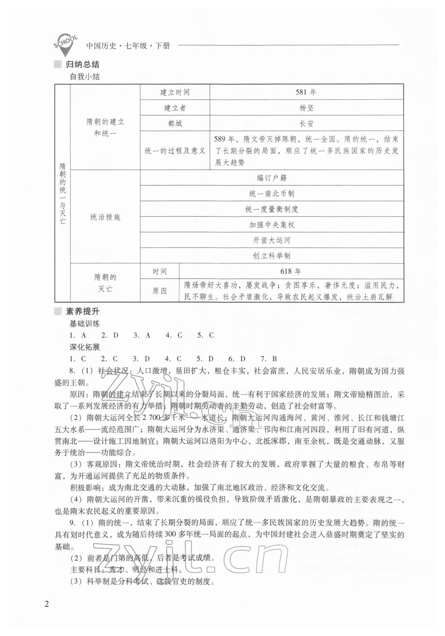 2022年新課程問題解決導學方案七年級歷史下冊人教版 參考答案第2頁