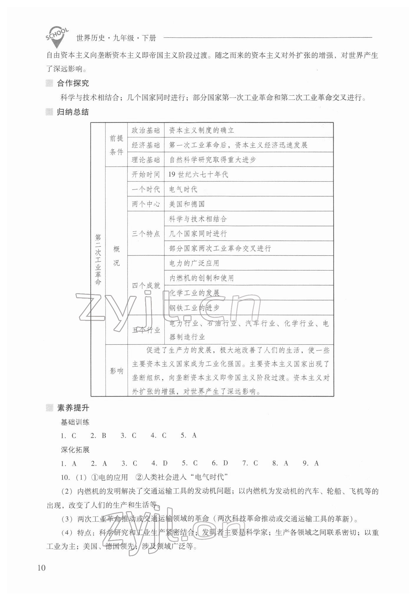 2022年新課程問題解決導學方案九年級歷史下冊人教版 參考答案第10頁