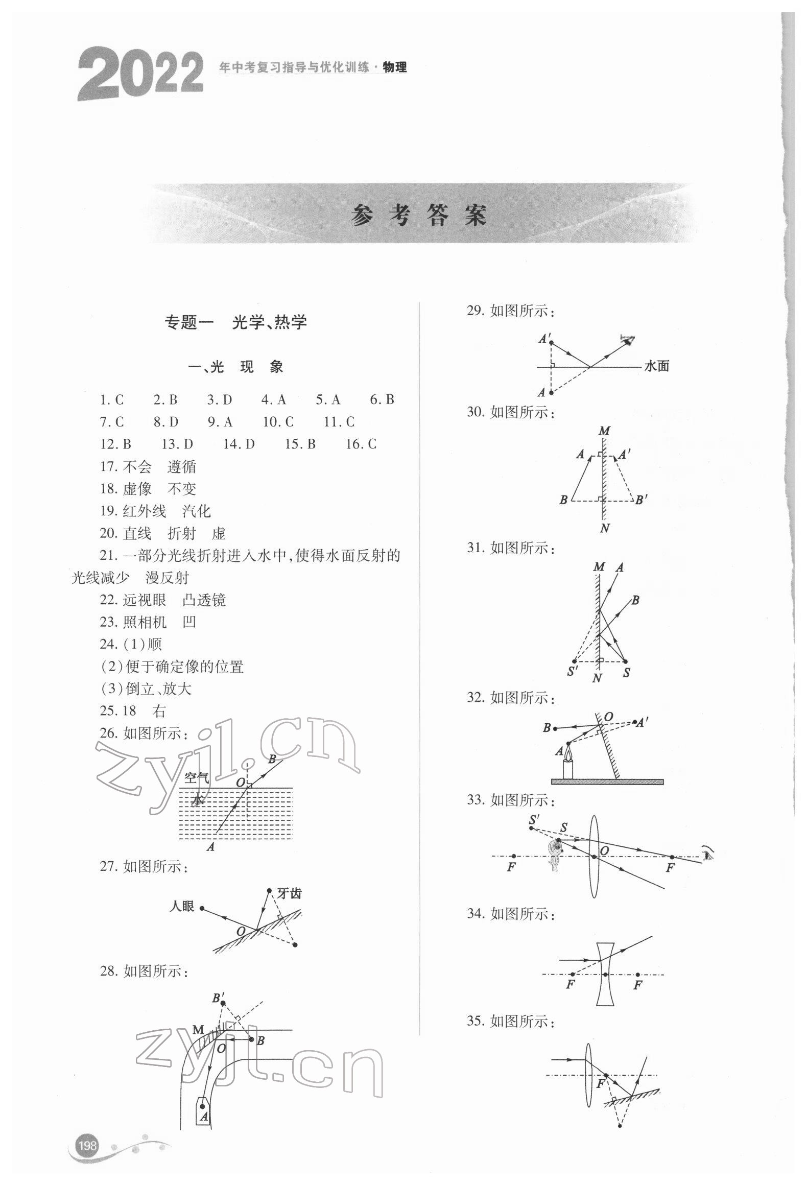 2022年中考復(fù)習(xí)指導(dǎo)與優(yōu)化訓(xùn)練物理 參考答案第1頁(yè)