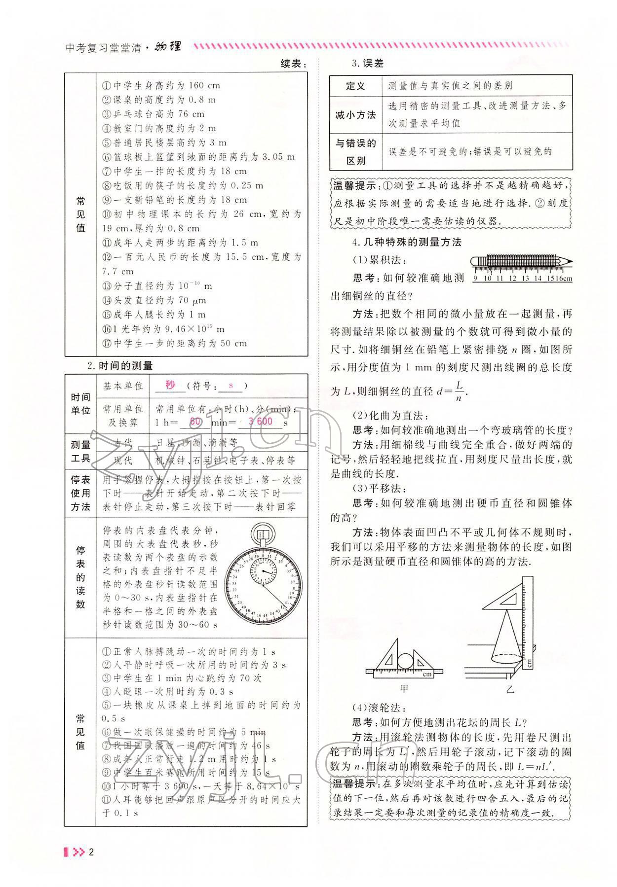 2022年名師學案中考復習堂堂清物理中考黔東南專版 參考答案第2頁