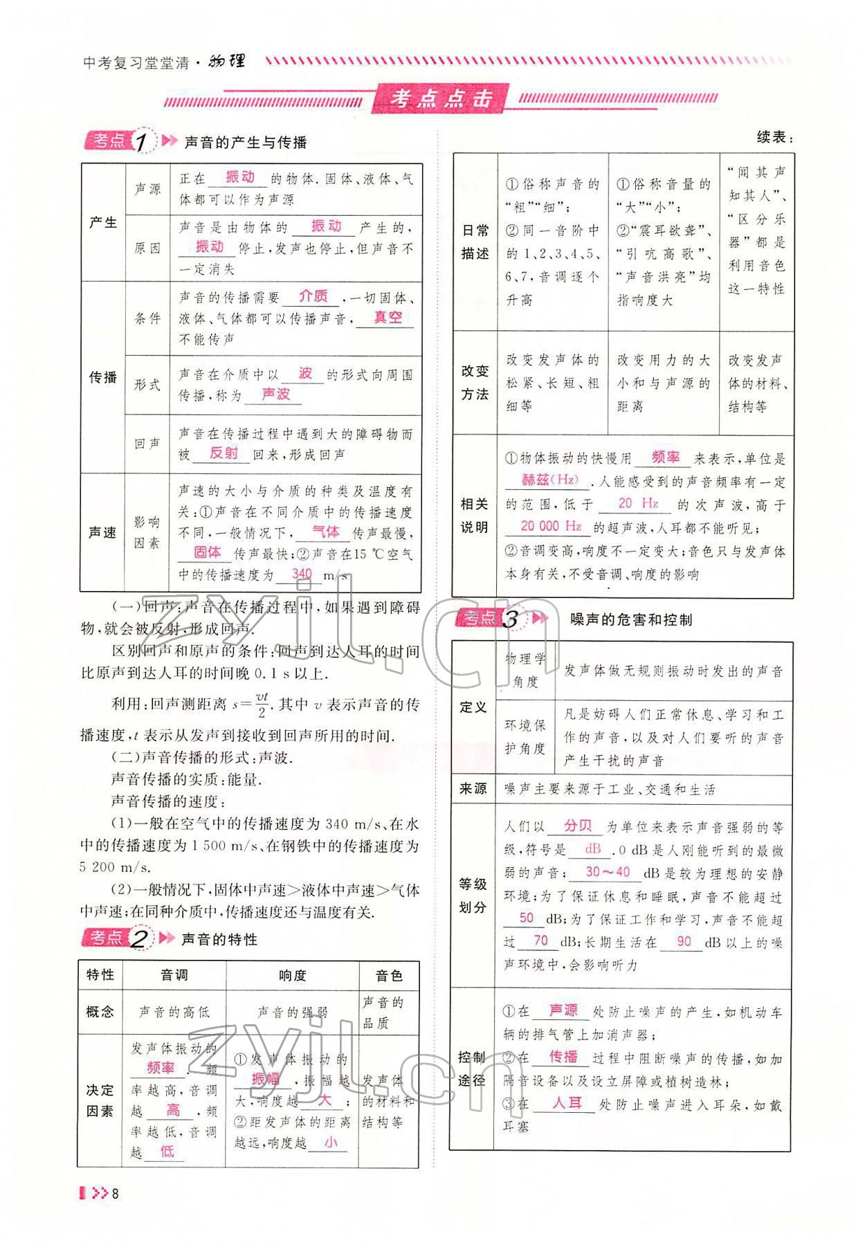 2022年名师学案中考复习堂堂清物理中考黔东南专版 参考答案第11页