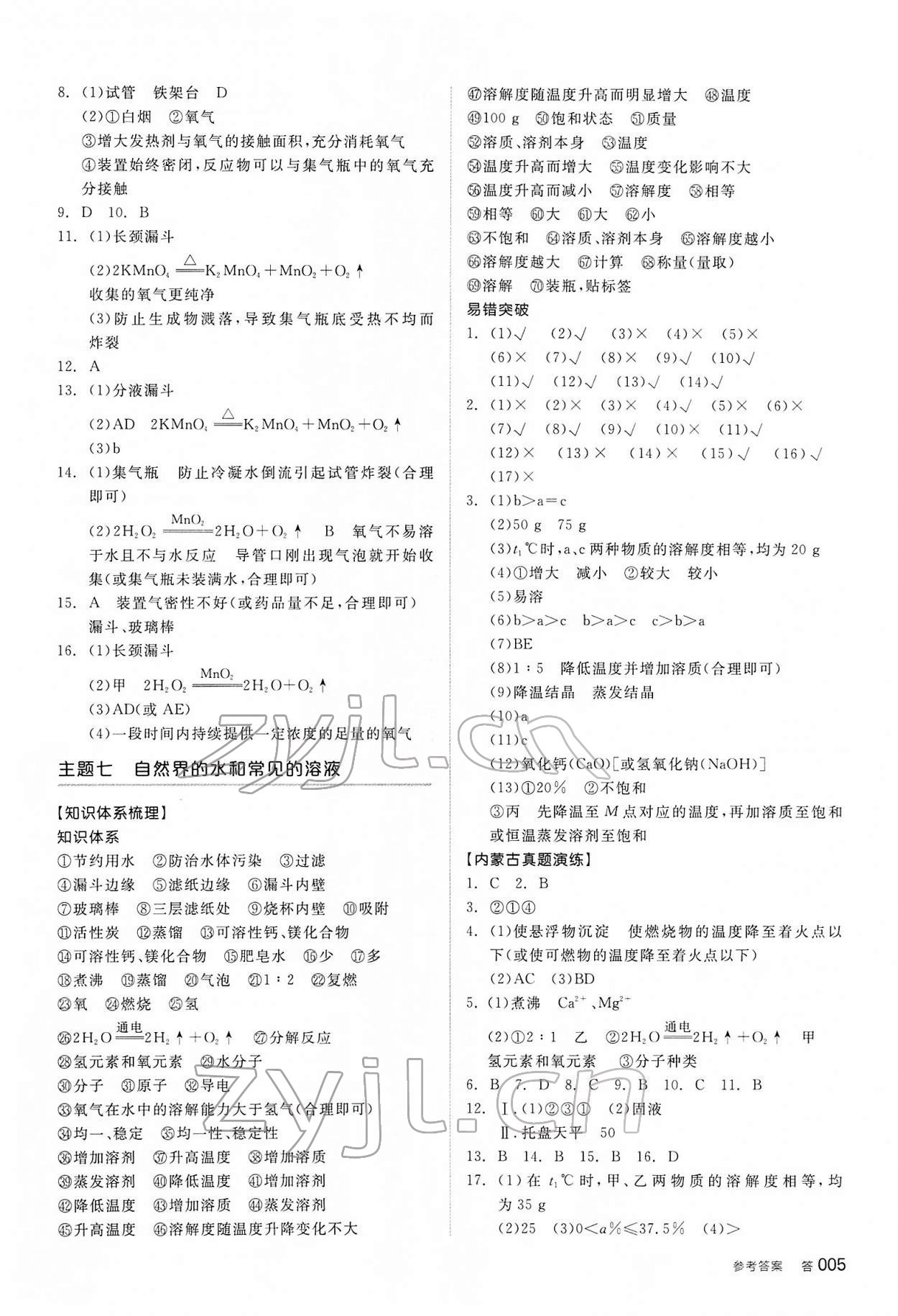 2022年全品中考復習方案化學內蒙古專版 參考答案第4頁