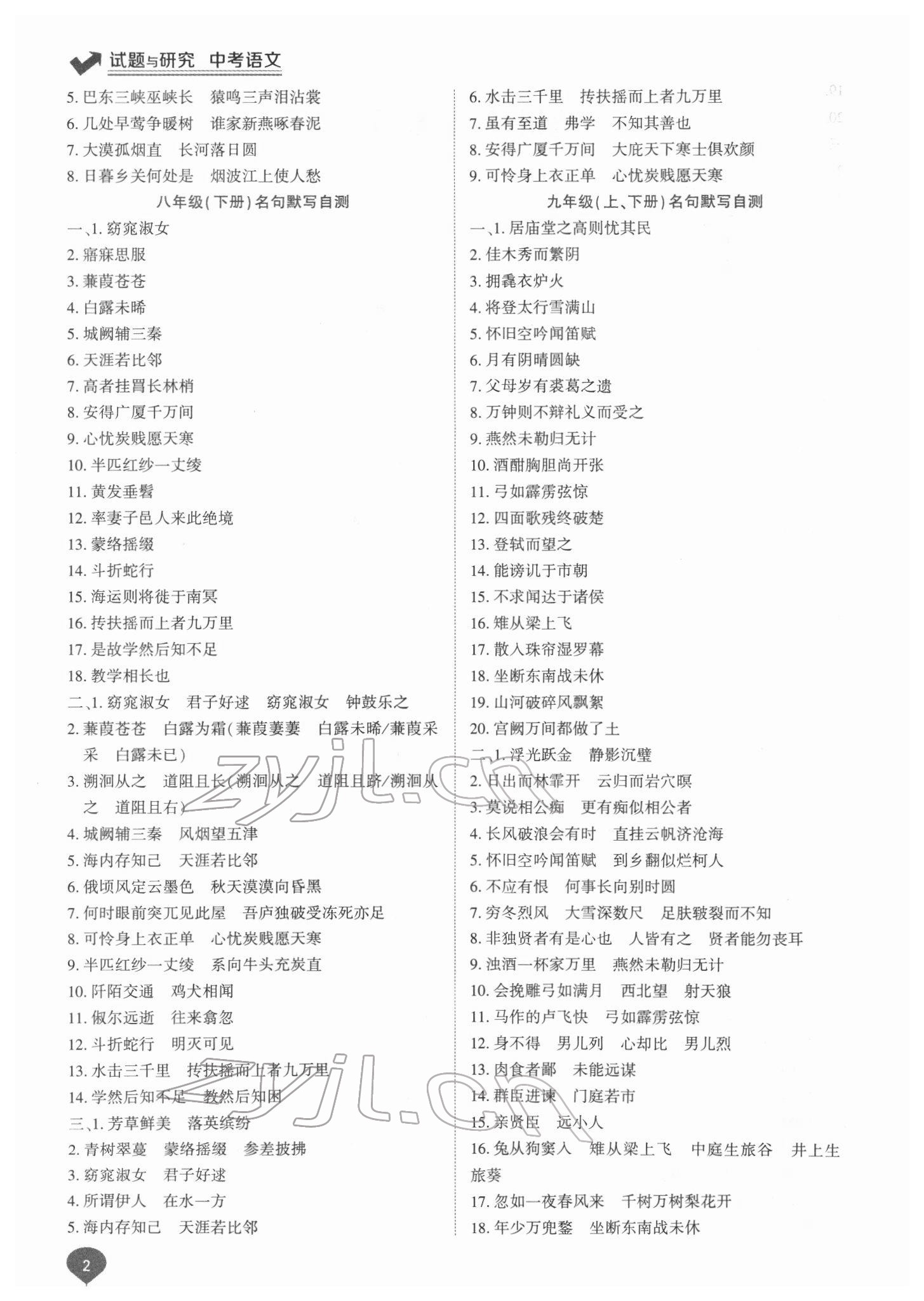 2022年中學(xué)生學(xué)習(xí)報(bào)試題與研究語文中考河南專版 參考答案第2頁