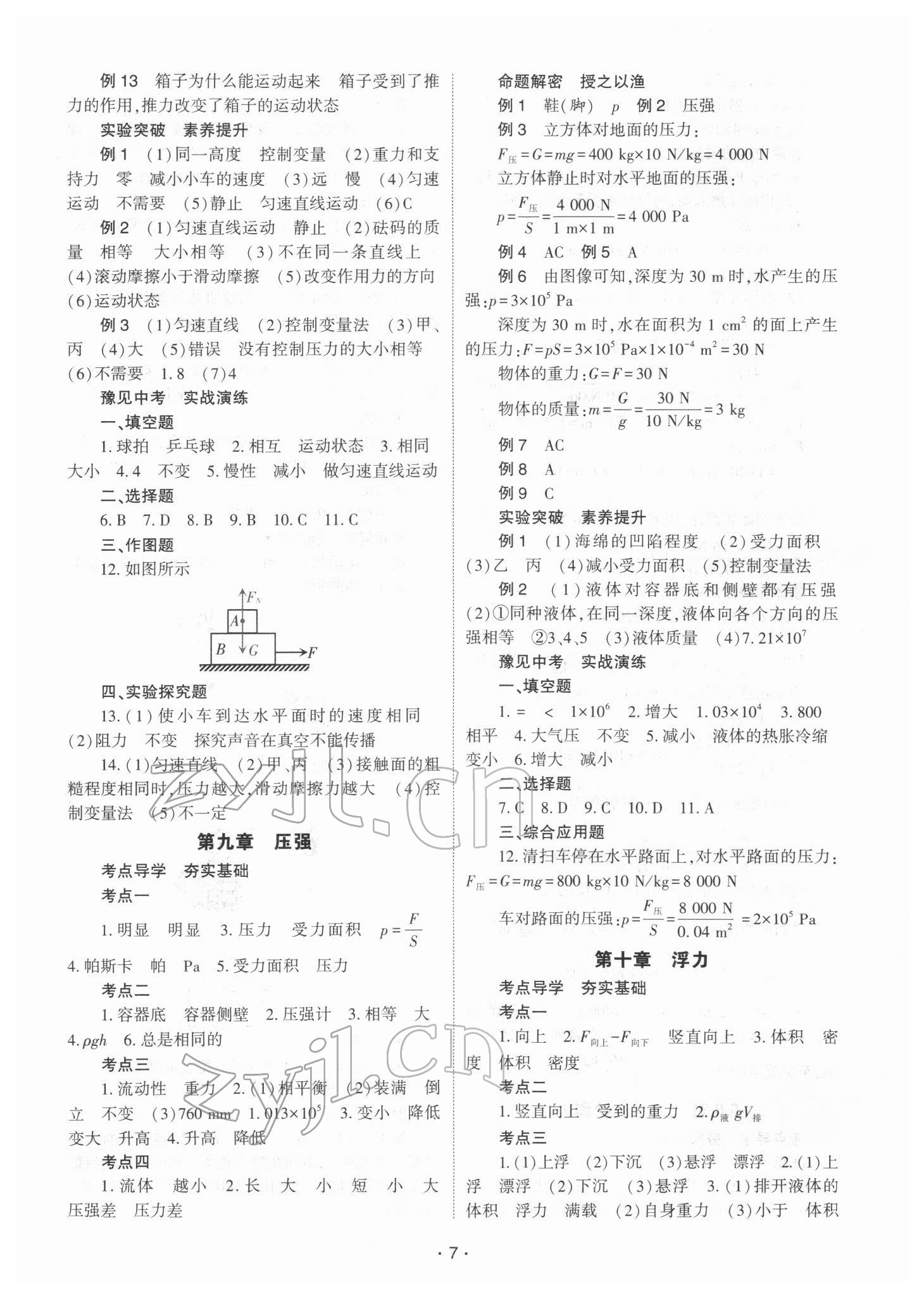 2022年中學生學習報試題與研究物理中考河南專版 參考答案第7頁