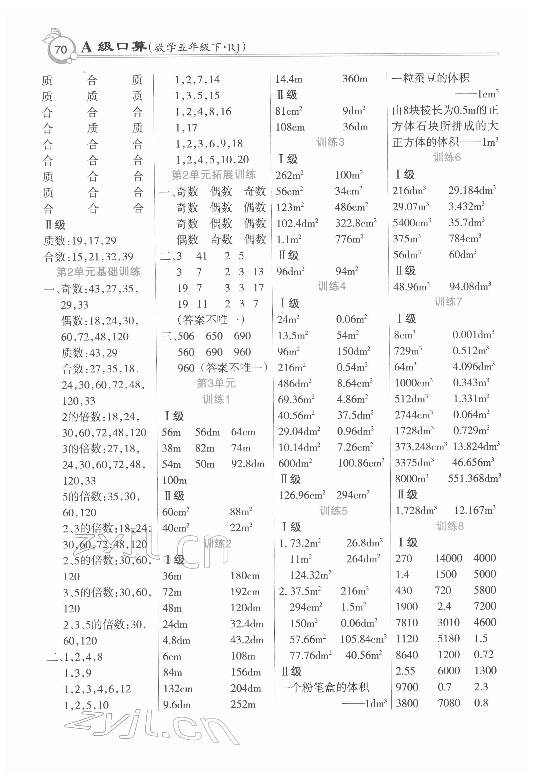 2022年A級口算五年級數(shù)學(xué)下冊人教版 第2頁