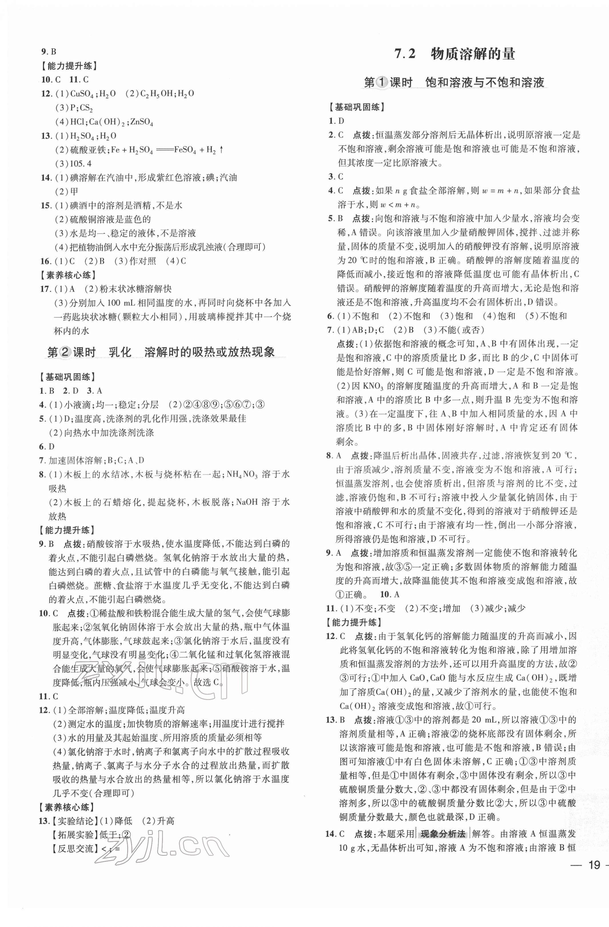 2022年点拨训练九年级化学下册科学版 参考答案第5页