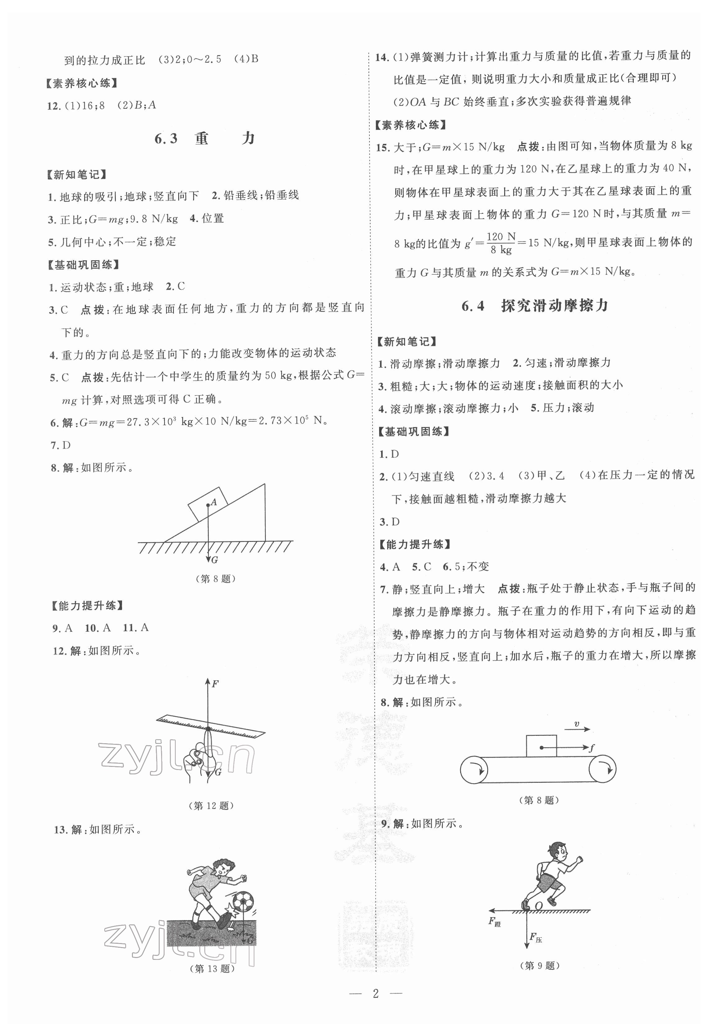 2022年點(diǎn)撥訓(xùn)練八年級(jí)物理下冊(cè)滬粵版 參考答案第2頁(yè)