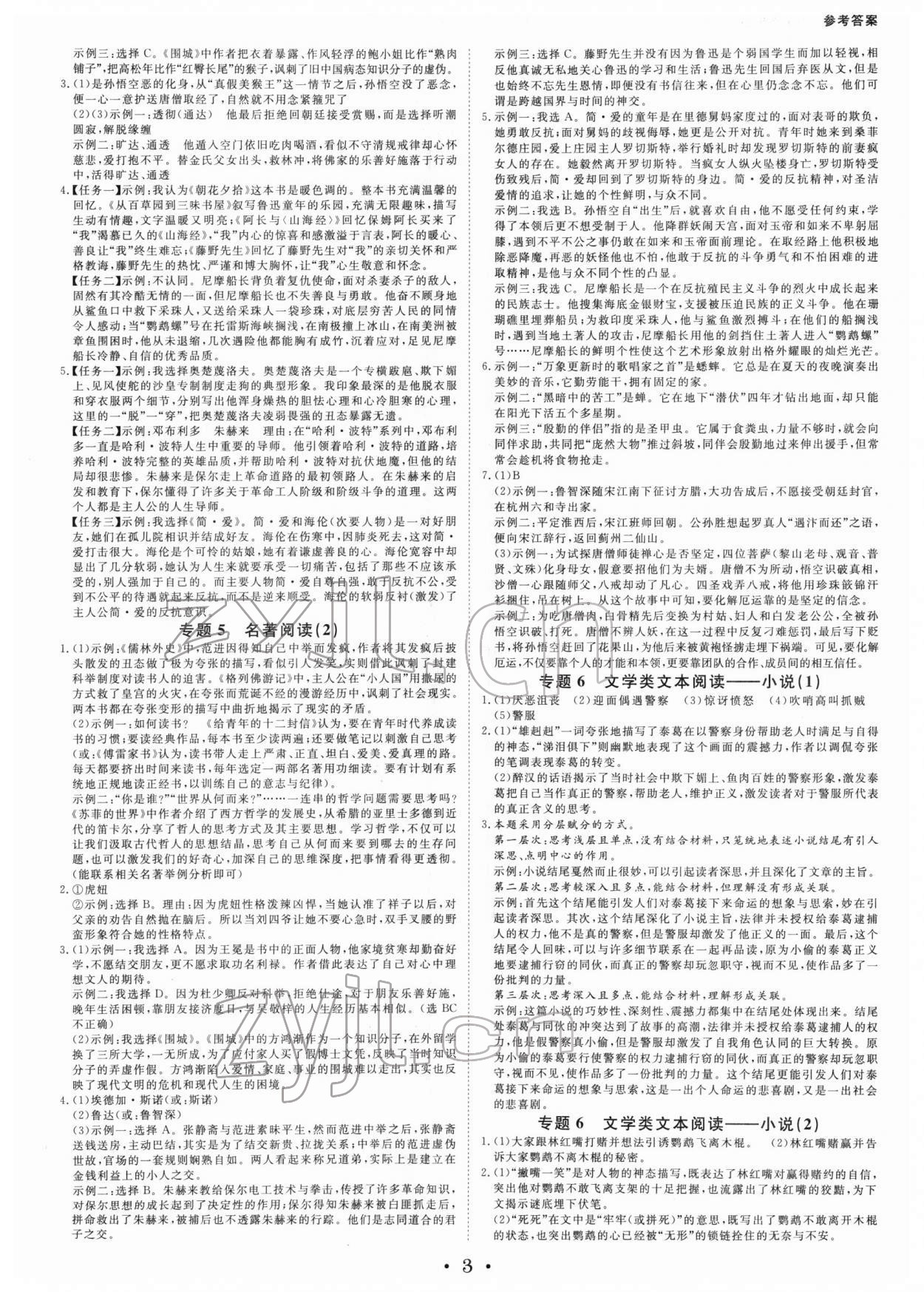 2022年全效學(xué)習(xí)中考學(xué)練測語文寧波專版 參考答案第2頁