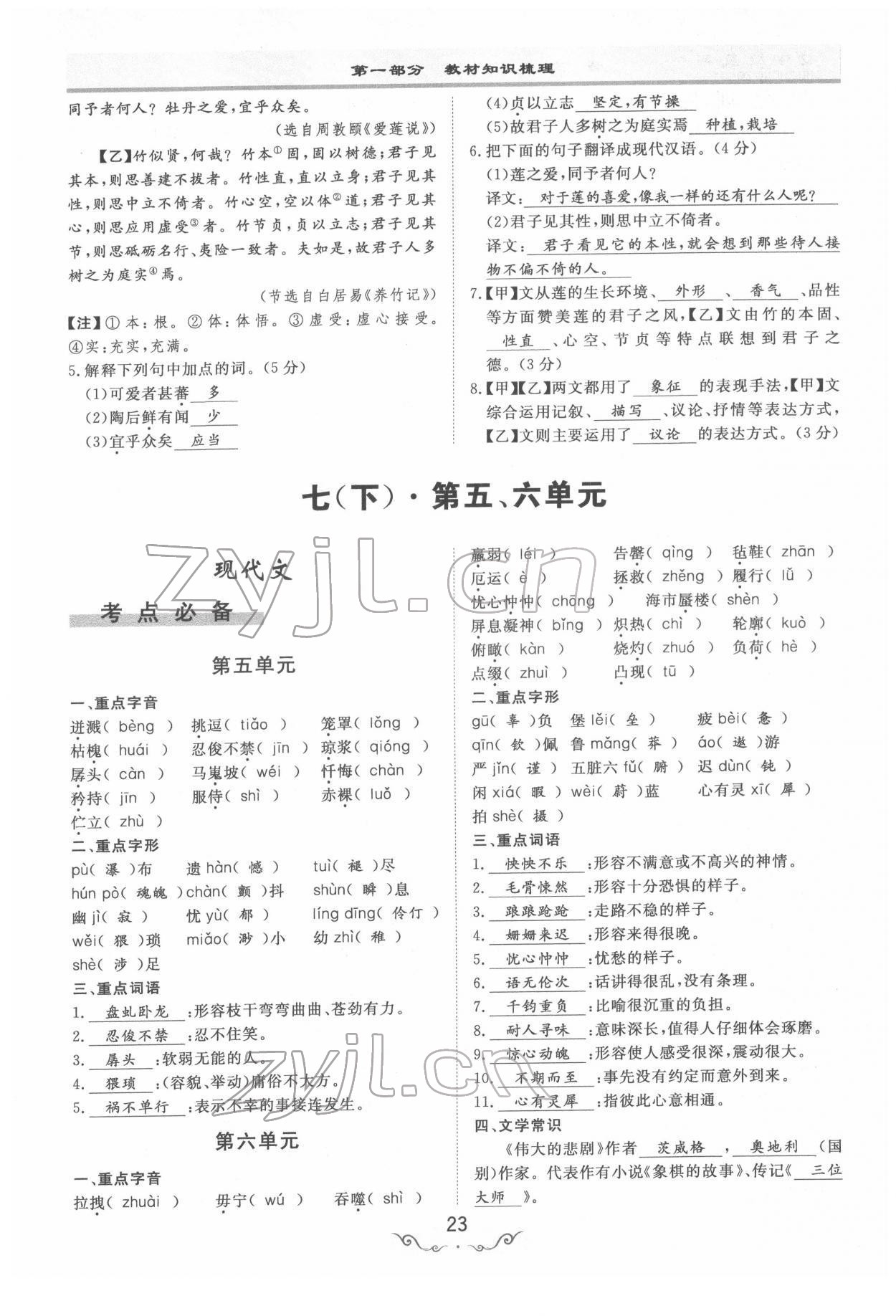 2022年簡易通中考總復(fù)習(xí)語文 參考答案第23頁