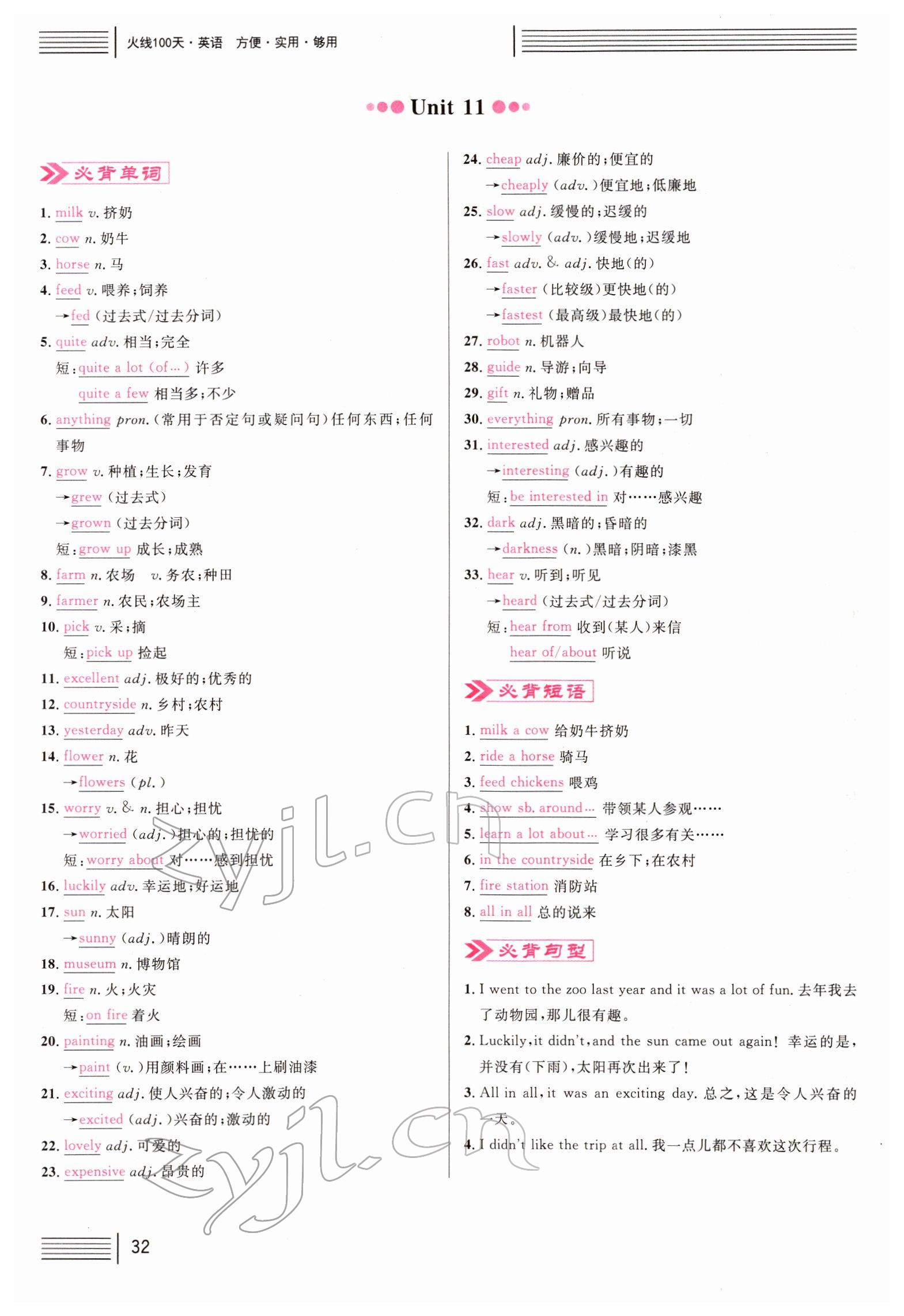 2022年火线100天中考滚动复习法英语四川专版 参考答案第32页