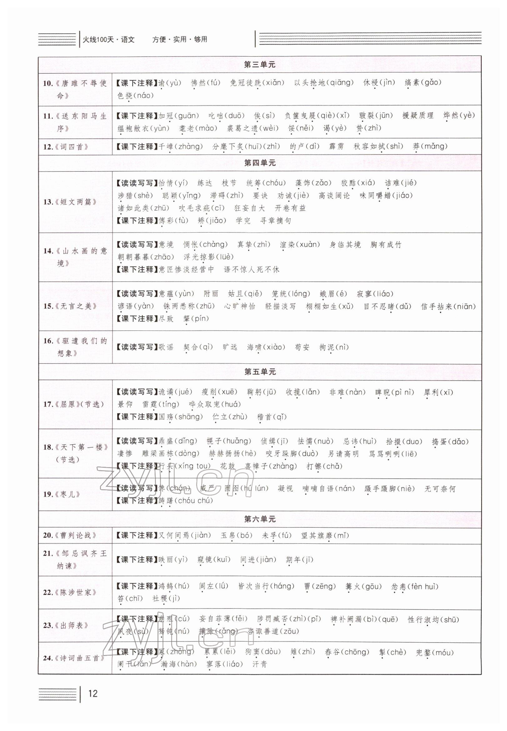 2022年火線100天中考滾動復(fù)習(xí)法語文四川專版 參考答案第11頁