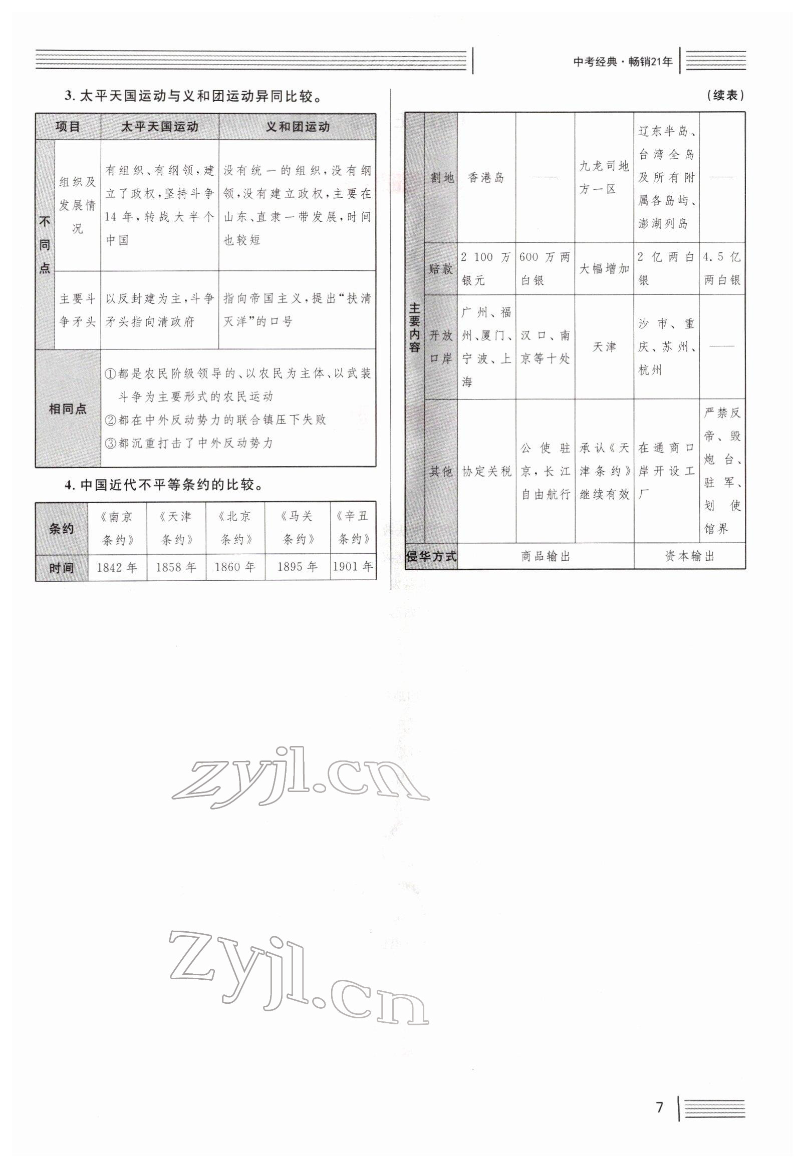 2022年火线100天中考滚动复习法历史南充专版 参考答案第7页