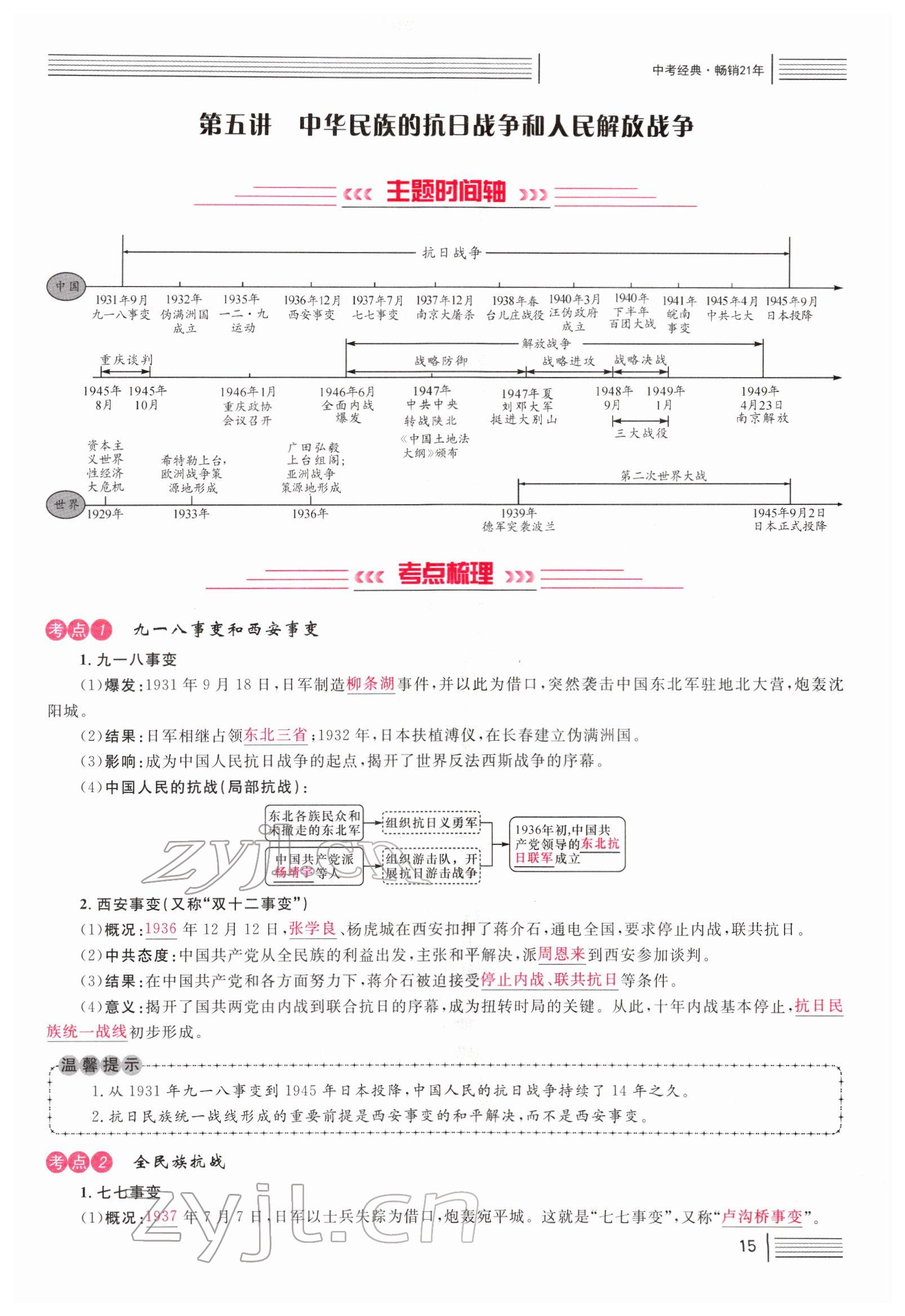 2022年火线100天中考滚动复习法历史南充专版 参考答案第15页