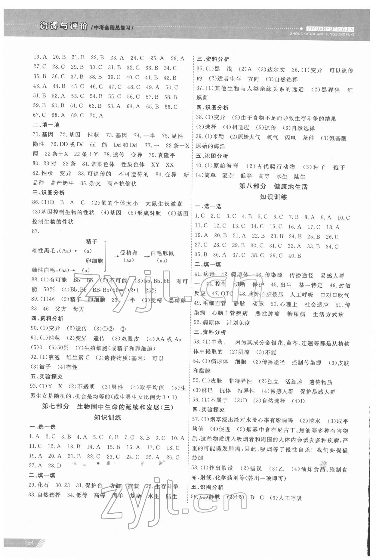 2022年資源與評價中考全程總復(fù)習(xí)生物 參考答案第6頁