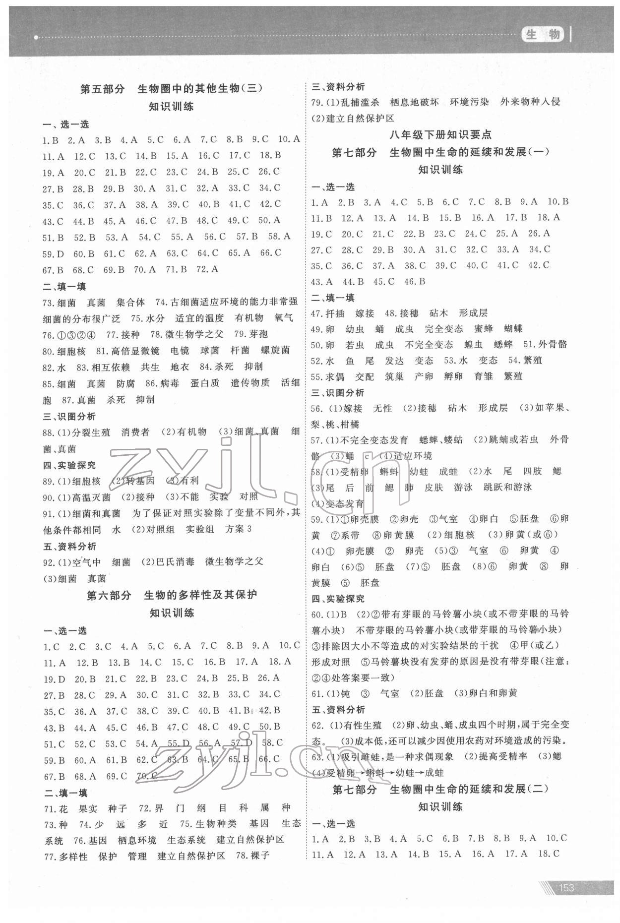 2022年資源與評價中考全程總復(fù)習(xí)生物 參考答案第5頁