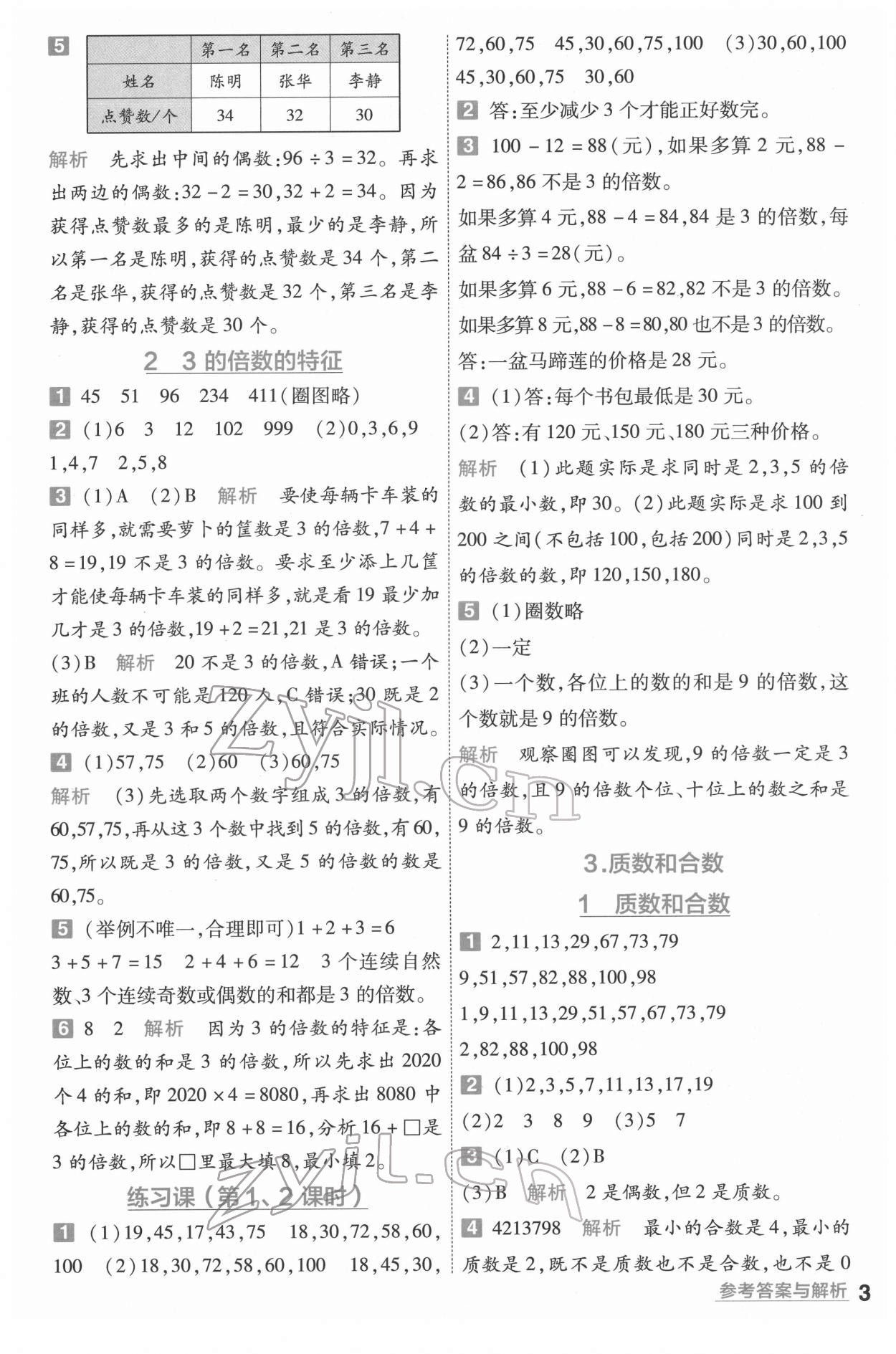 2022年一遍過五年級數(shù)學下冊人教版河南專版 參考答案第3頁