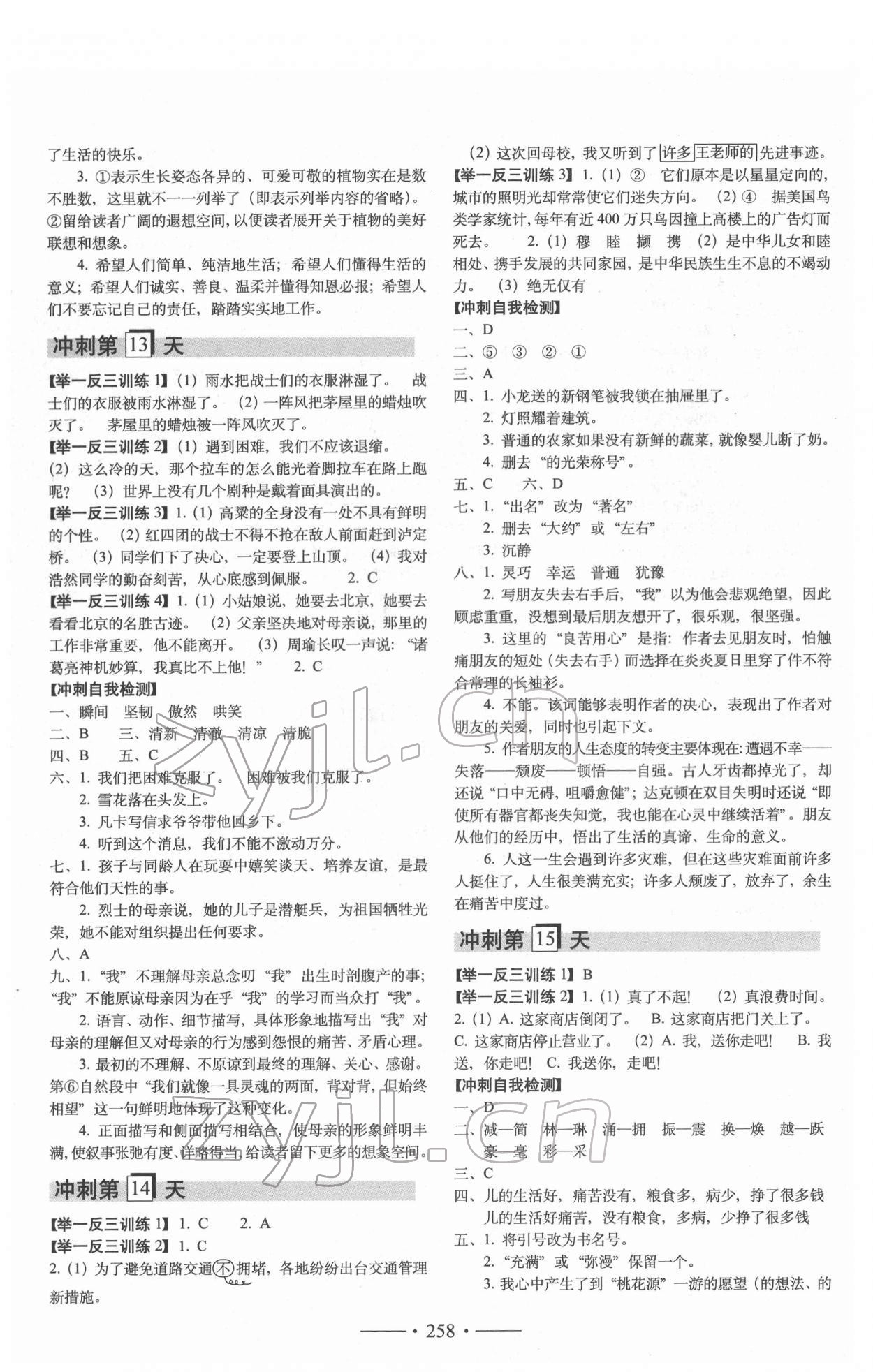 2022年小考必备考前冲刺46天语文 参考答案第5页