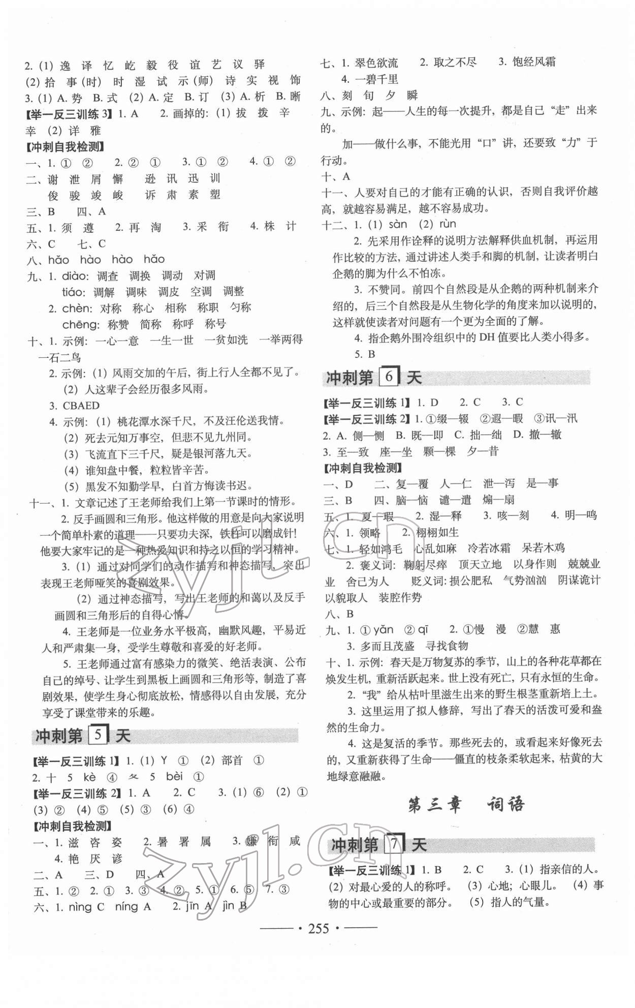 2022年小考必備考前沖刺46天語(yǔ)文 參考答案第2頁(yè)