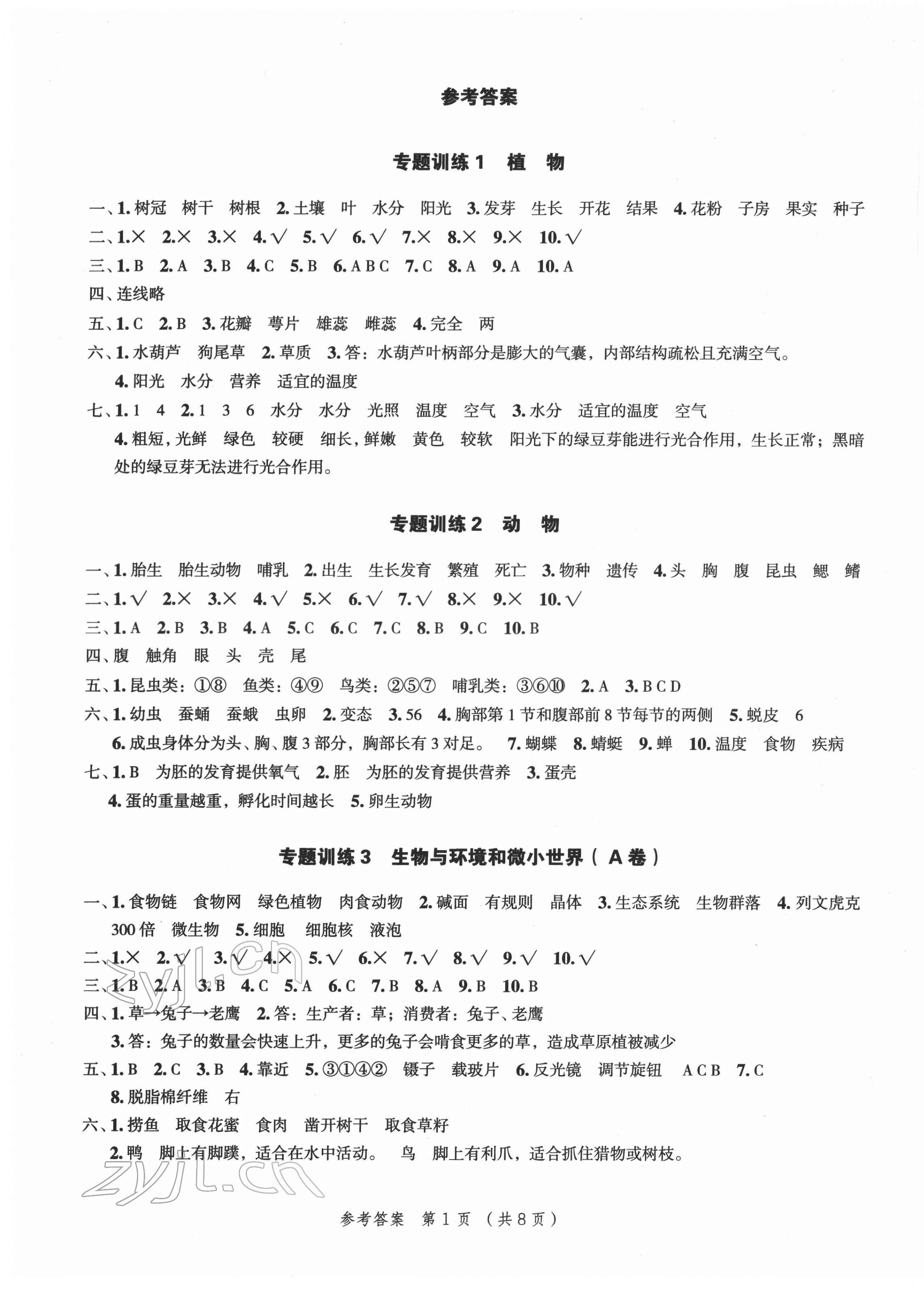 2022年名師面對面小考致高點科學 參考答案第1頁